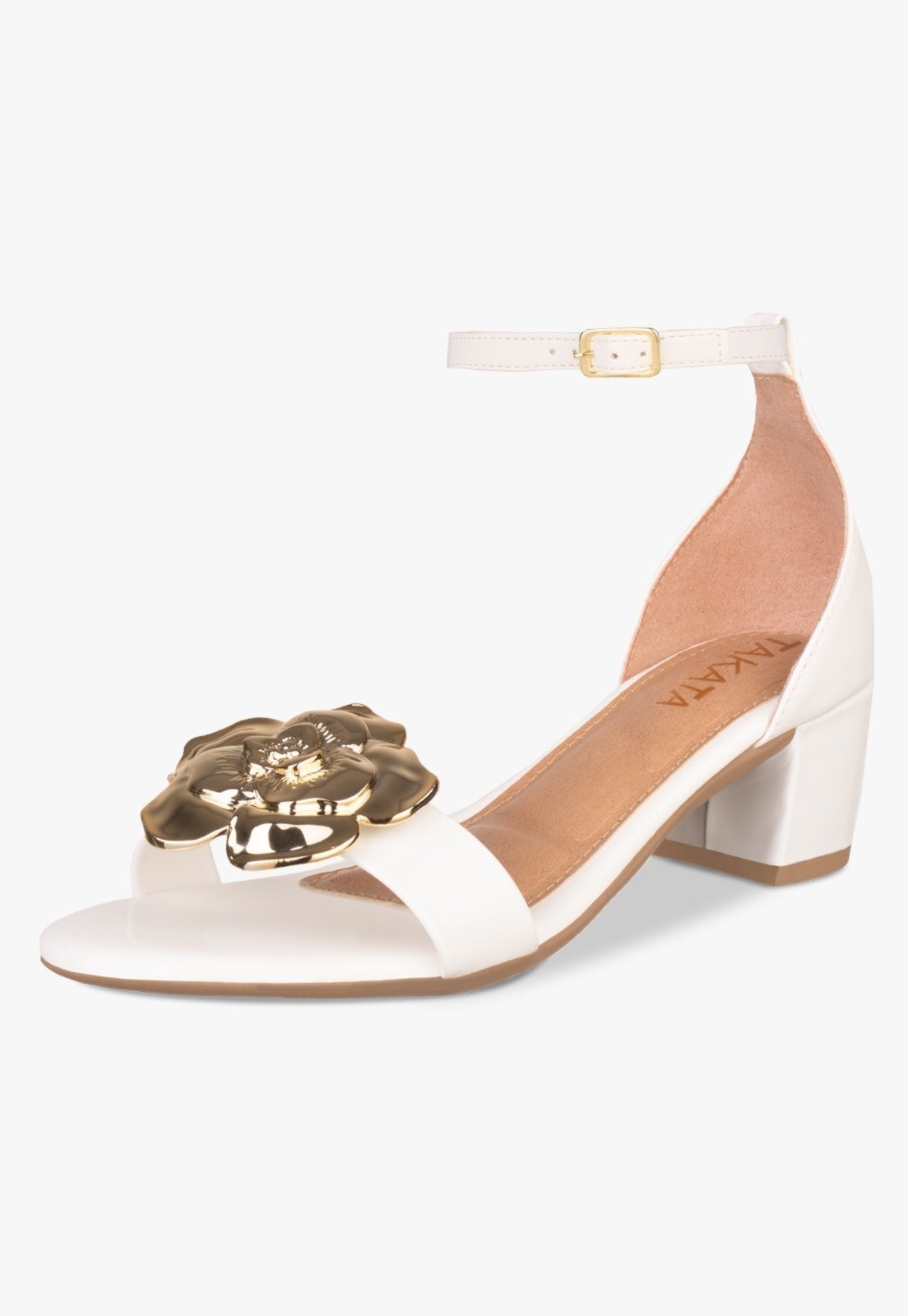 Imagem principal Sandália Feminina Salto Bloco Grosso Baixo Takata Flor Luxo Metalizada Festa TAKATA BY RAFAEL TAKATA branco