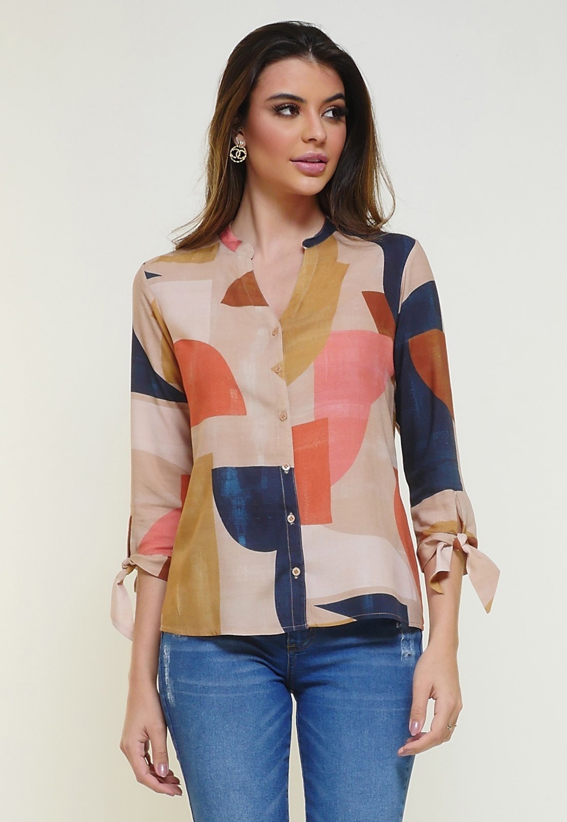 Imagem principal Camisa Intens Manga 3/4 Viscose Abstrato Intens azul