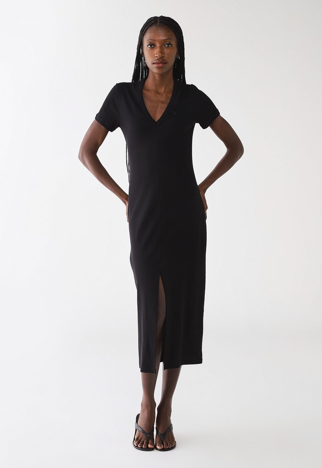 Imagem principal Vestido Feminino Colcci Midi Canelado Decote V Colcci preto