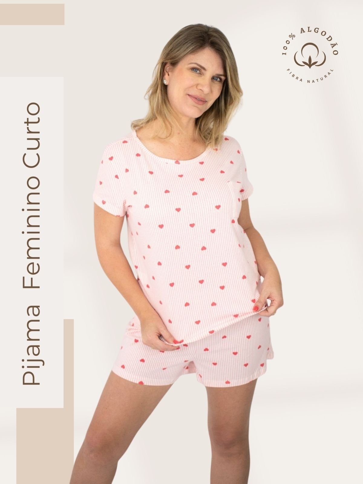 Imagem principal Pijama Feminino Manga Curta LISA - Listrado Corações Vermelho Piante multicolorido