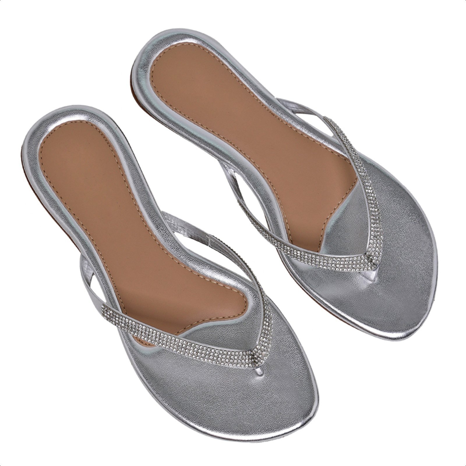 Imagem principal Chinelo Feminino Salto Baixo Rasteirinha Com Strass Carmelo Shoes Casual Dia a Dia Praia CARMELO SHOES prata