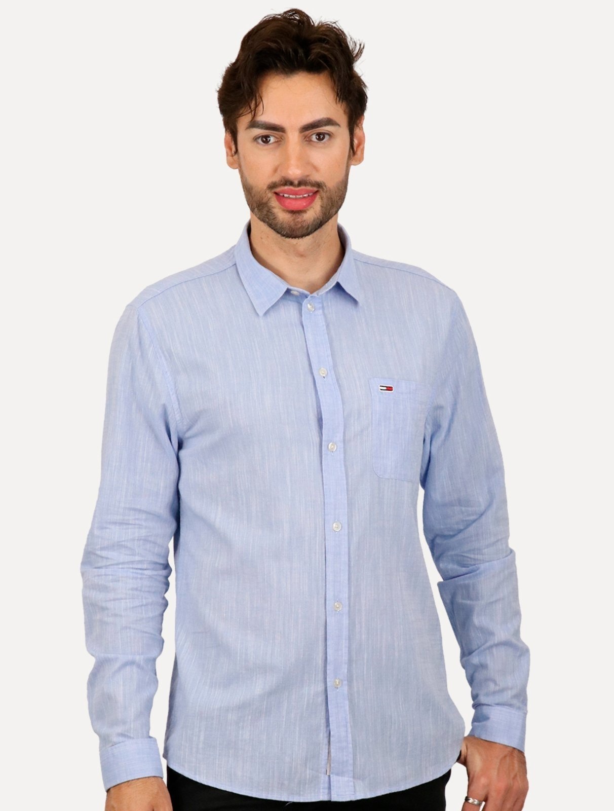 Imagem principal Camisa Tommy Jeans Masculina Regular Linen Blend Pocket Mescla Tommy Jeans azul