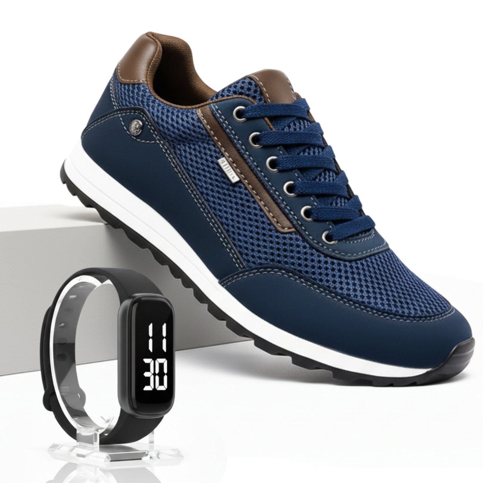 Imagem principal Tênis Masculino Casual Jogger Sapatênis Conforto Dia a Dia + Relógio Sapatofran azul marinho