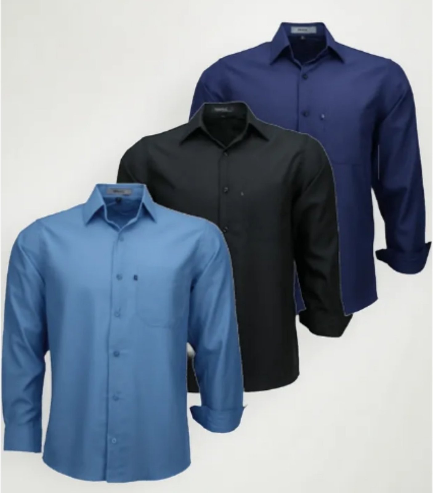 Imagem principal Kit Camisas Sociais Microleve Amil Poliéster Com Bolso Macia Não amassa Manga Longa Luxo Amil azul/prata/preto/vermelho