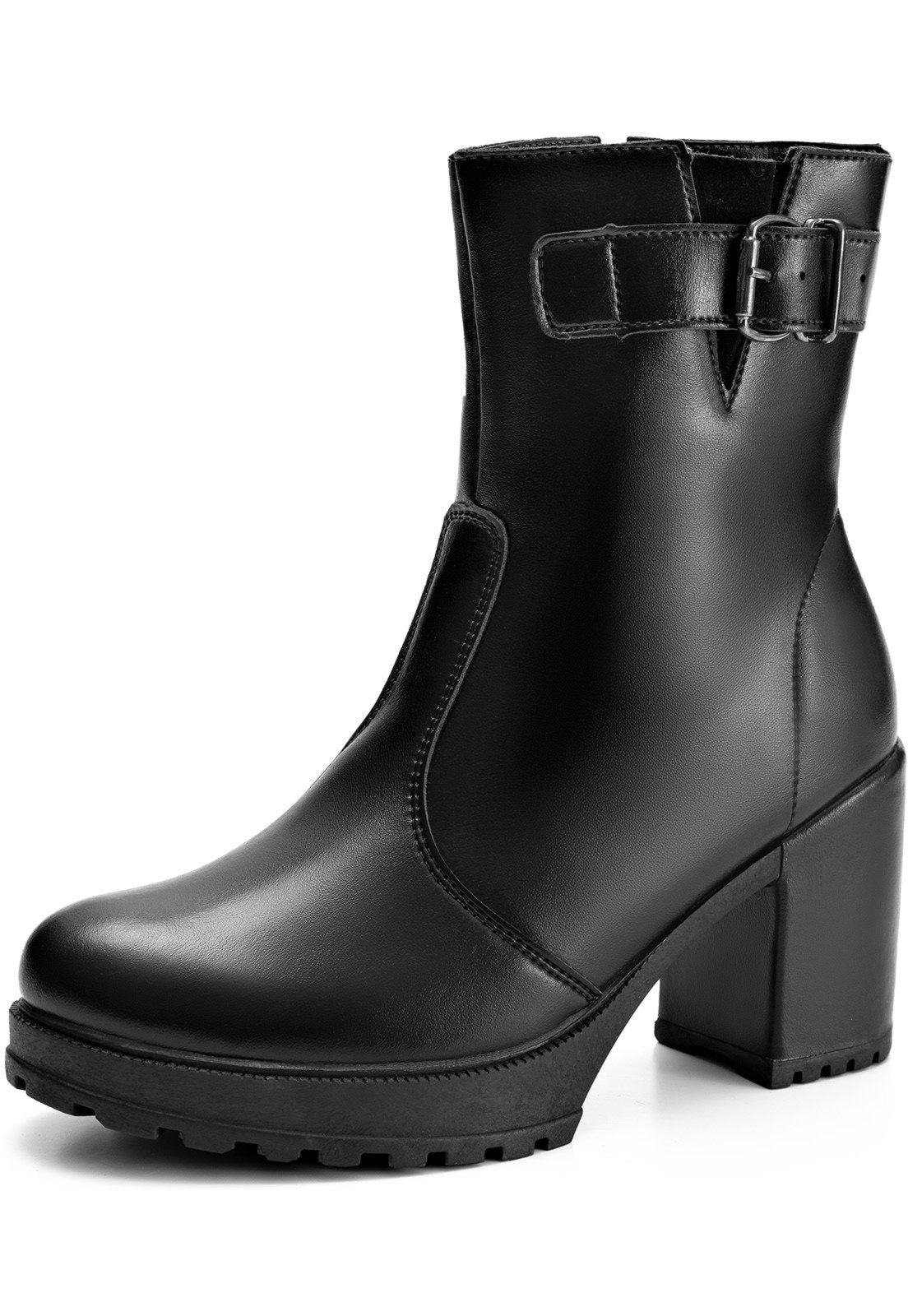 Imagem principal Bota Feminina Lumiss Tratorada Confortável Cano Curto Salto Bloco Fivela LUMISS preto