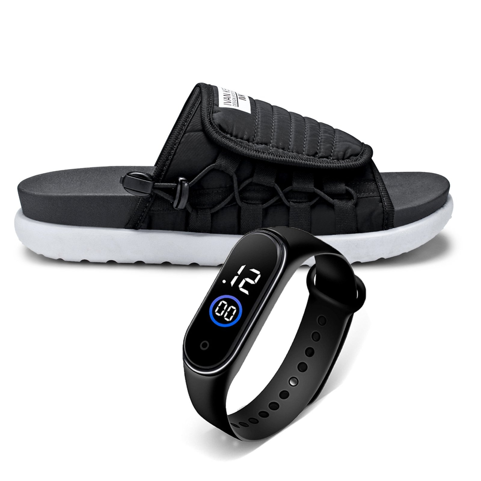 Imagem principal Chinelo Masculino Slide Confortável Anatômico Macio Moderno Antiderrapante Com Relógio BREDENI preto