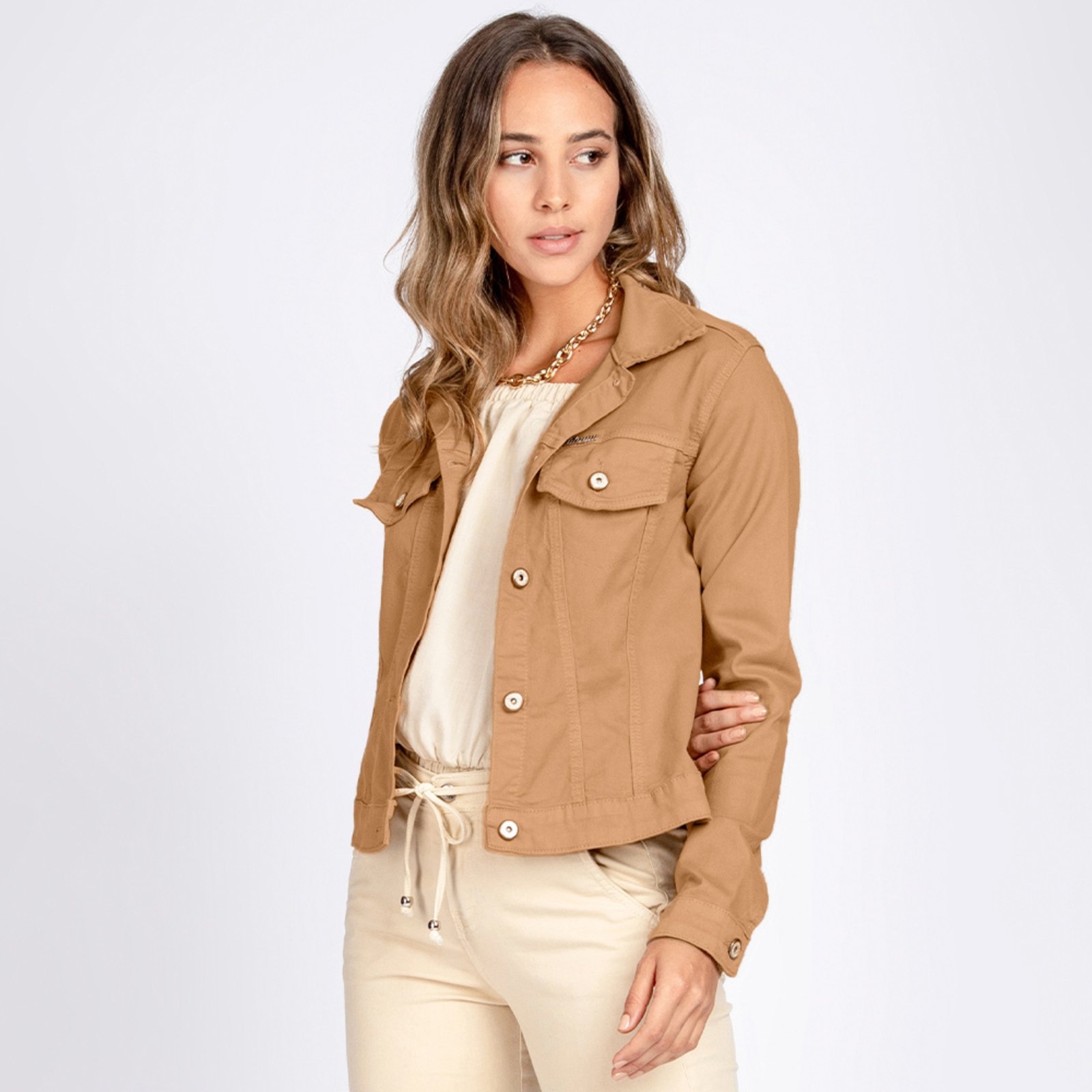 Imagem principal Jaqueta Jeans tipo Moletom Bloom Classica Caqui Chique Bloom bege caqui