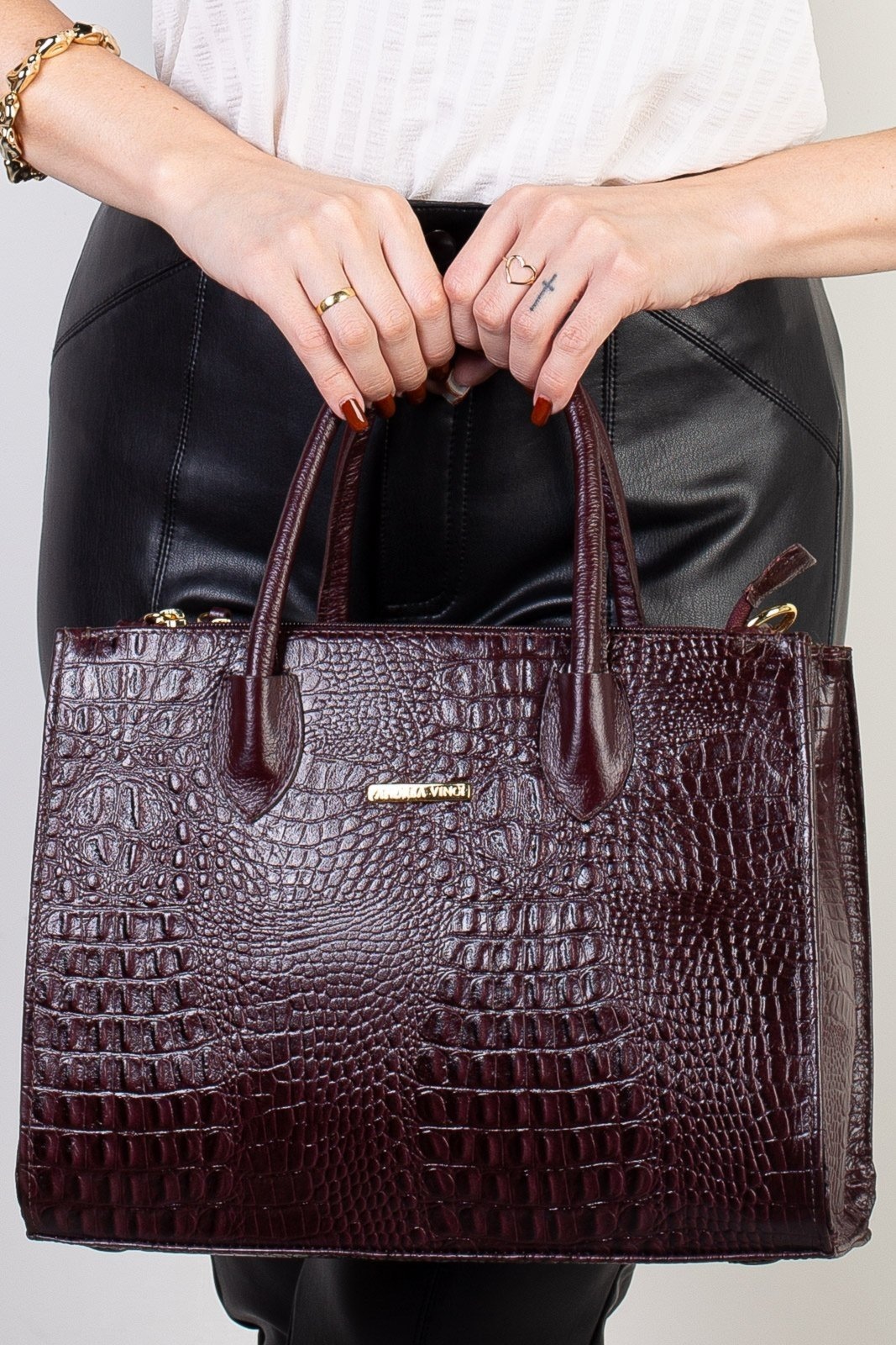 Imagem principal Bolsa Andrea Vinci De Couro Croco Estruturada Valéria - Marsala Andrea Vinci café