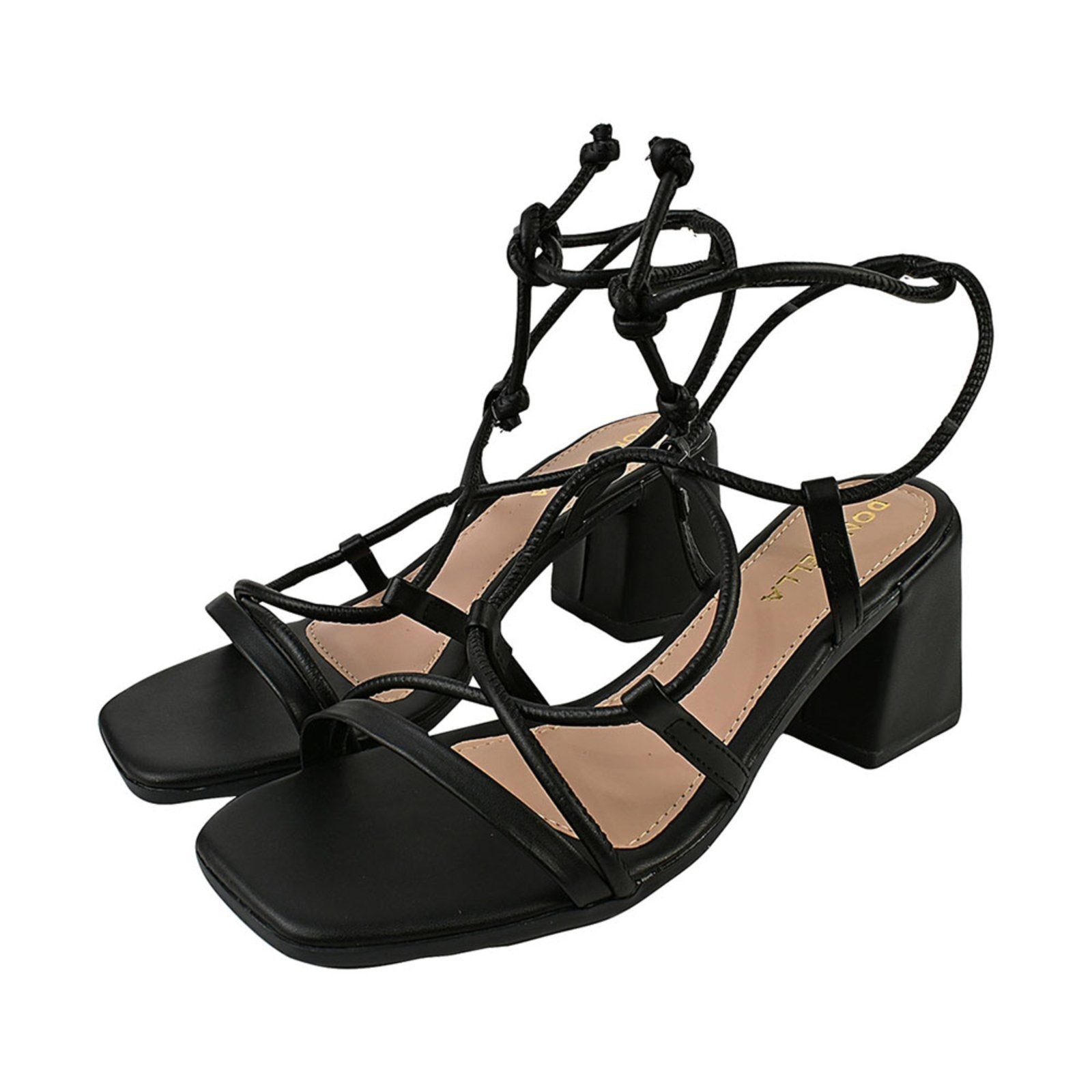 Imagem principal Sandália Feminina CM Calçados Bico Quadrado Salto Alto Casual Santorine Amarrar Tira Nó Monte Shoes preto