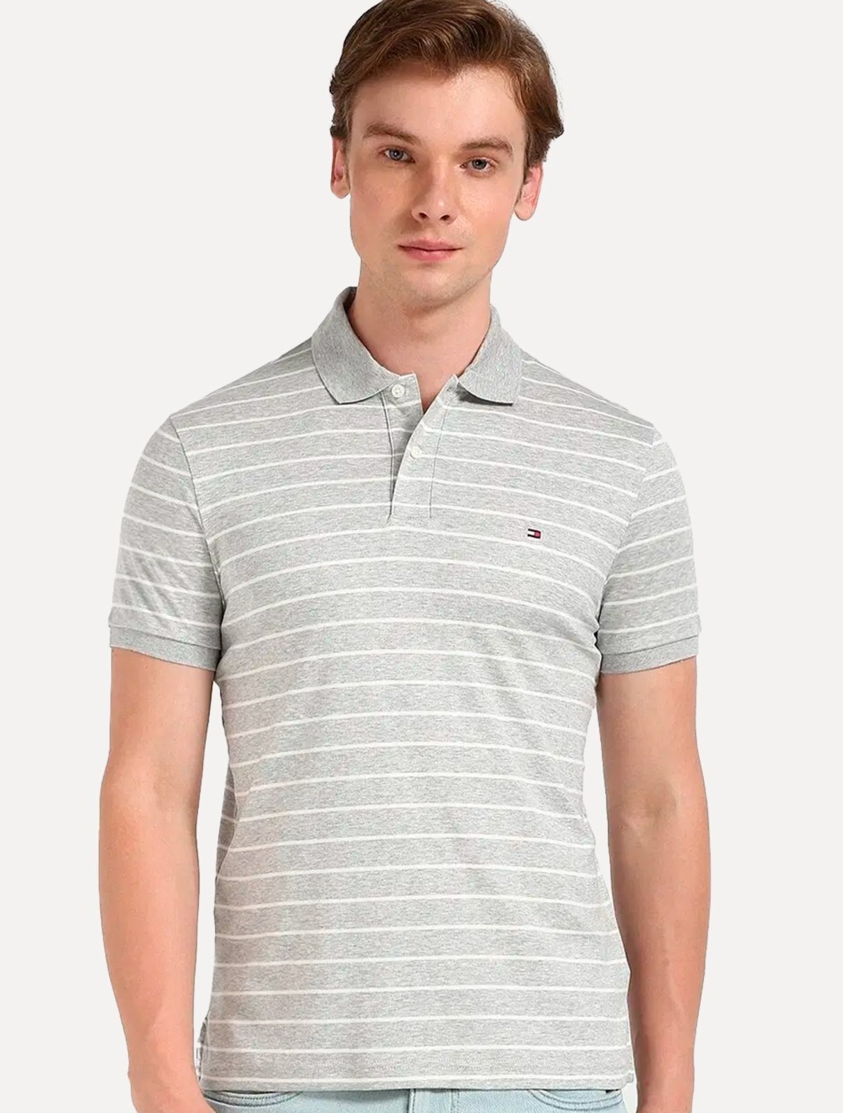 Imagem principal Polo Tommy Hilfiger Masculina Malha Liquid Cotton Striped Mescla Tommy Hilfiger cinza