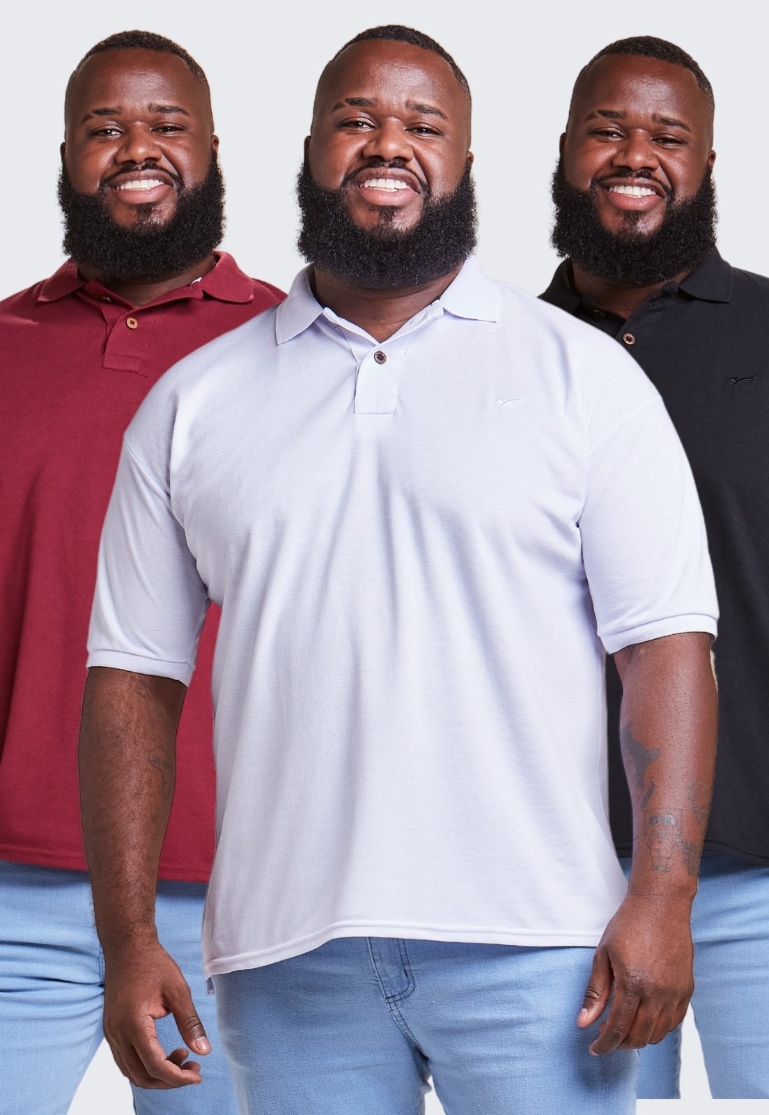 Imagem principal Kit 3 Camisa Polo Masculina Algodão Plus Size Daze Modas e Daze Modas branco/preto/vinho