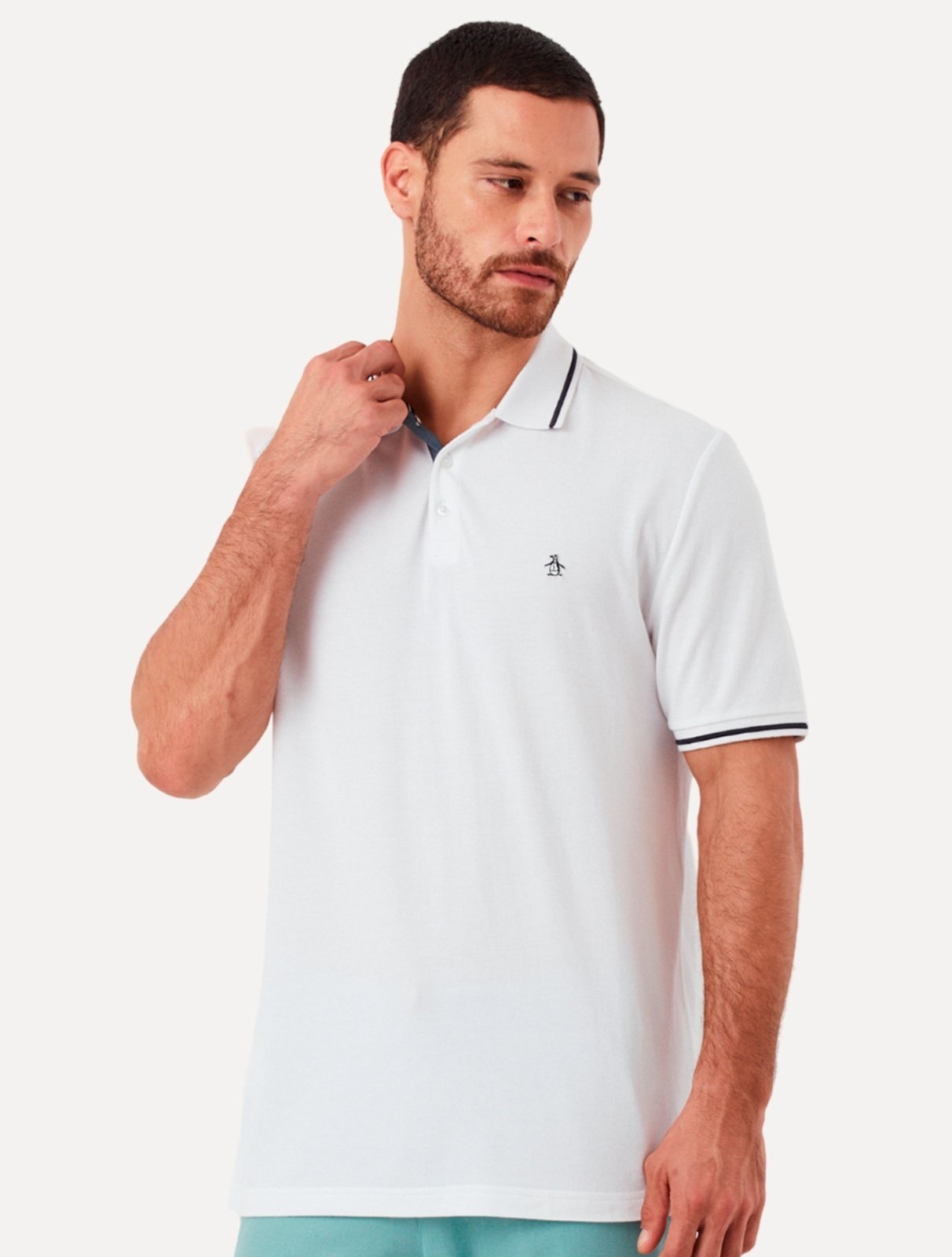 Imagem principal Polo Original Penguin Masculina Malha Jersey Lisa Frisos Branca Original Penguin branco