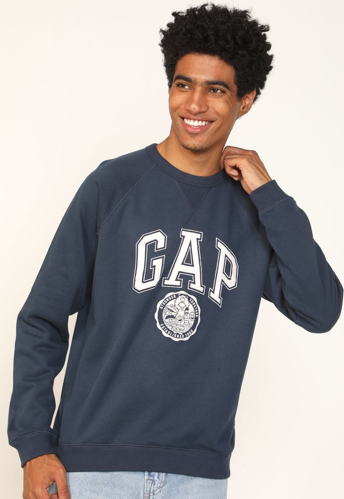 Imagem principal Blusa de Moletom Flanelada Fechada GAP Sesame Street Azul-Marinho GAP azul marinho