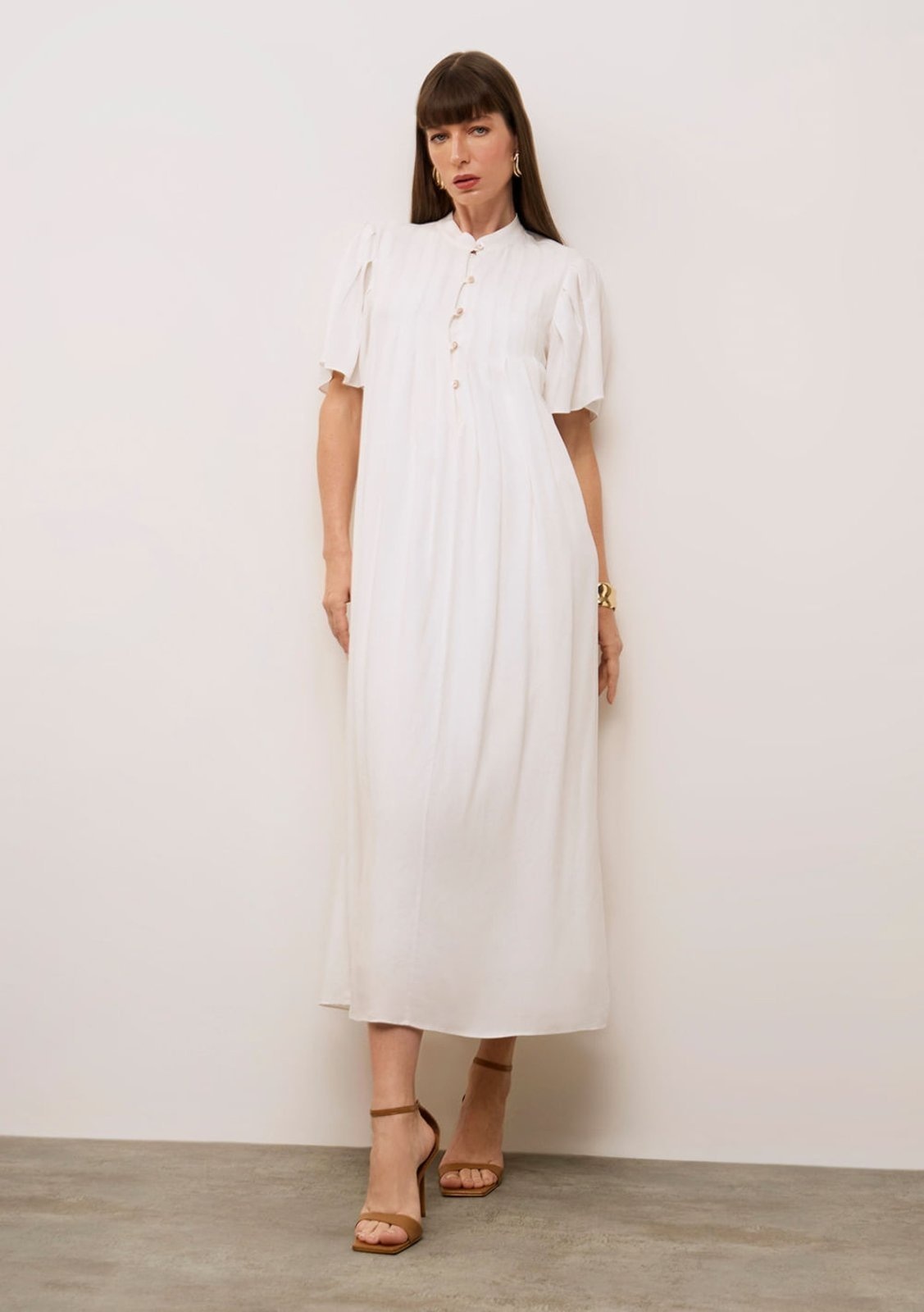 Imagem principal Vestido Iódice Solto Gola Padre Manga Curta Midi Off-white IÓDICE off-white white