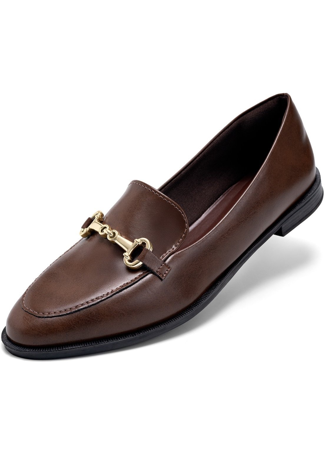 Imagem principal Mocassim Feminino Lumiss Baixo Bico Redondo Enfeite Metalizado Confortável LUMISS marrom