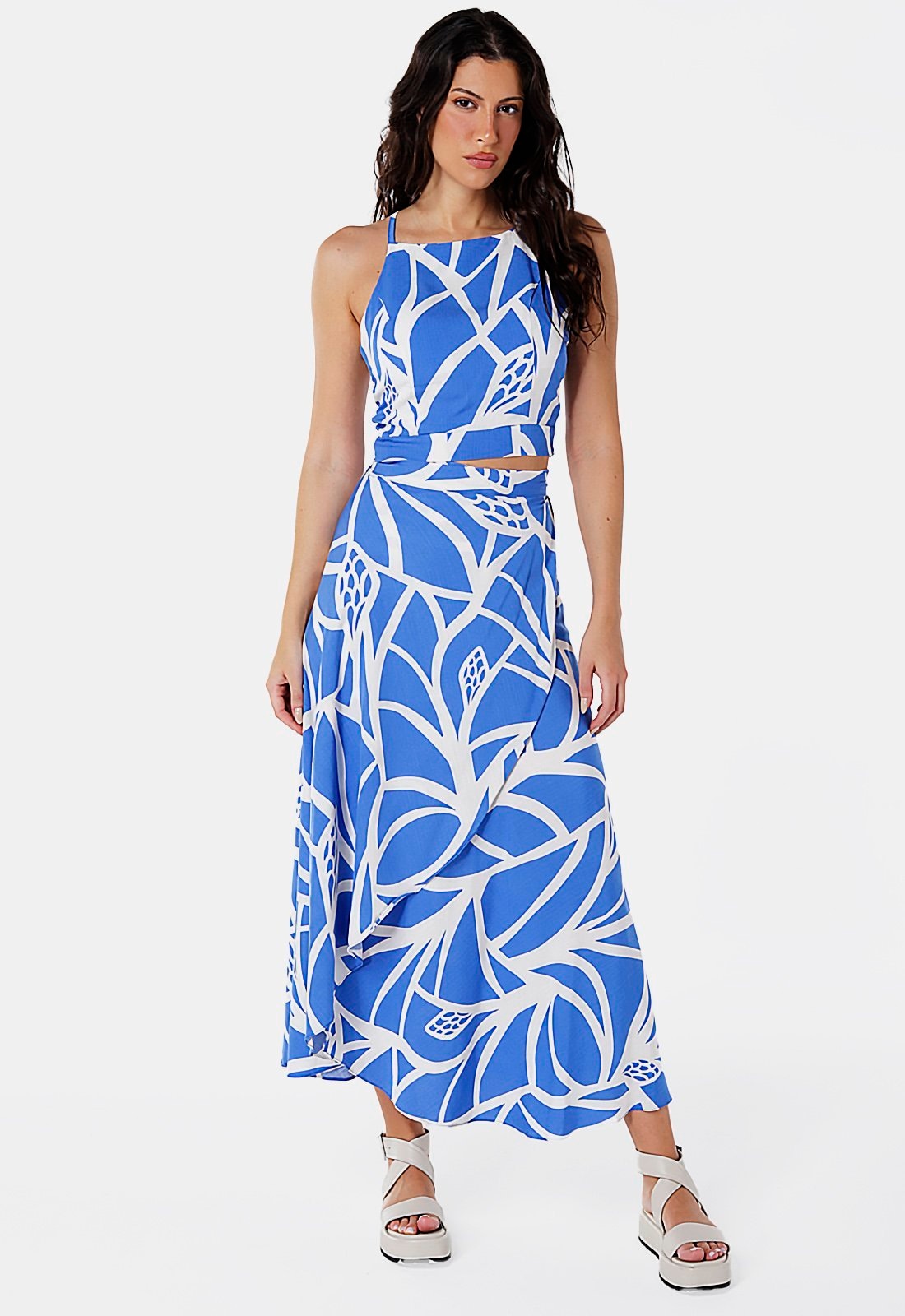 Imagem principal Conjunto Saia Longa e Blusa com Bojo Estampado SOB azul