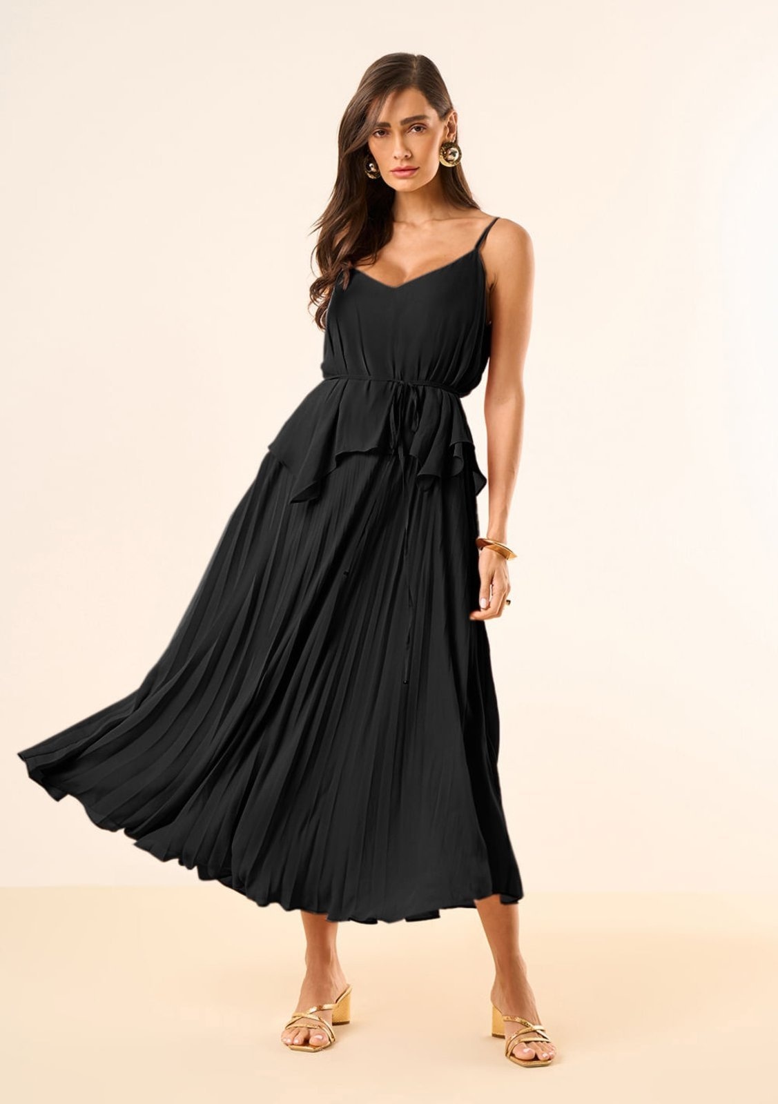 Imagem principal Vestido Maria Valentina Solto Decote V Com Alça Midi Maria Valentina preto