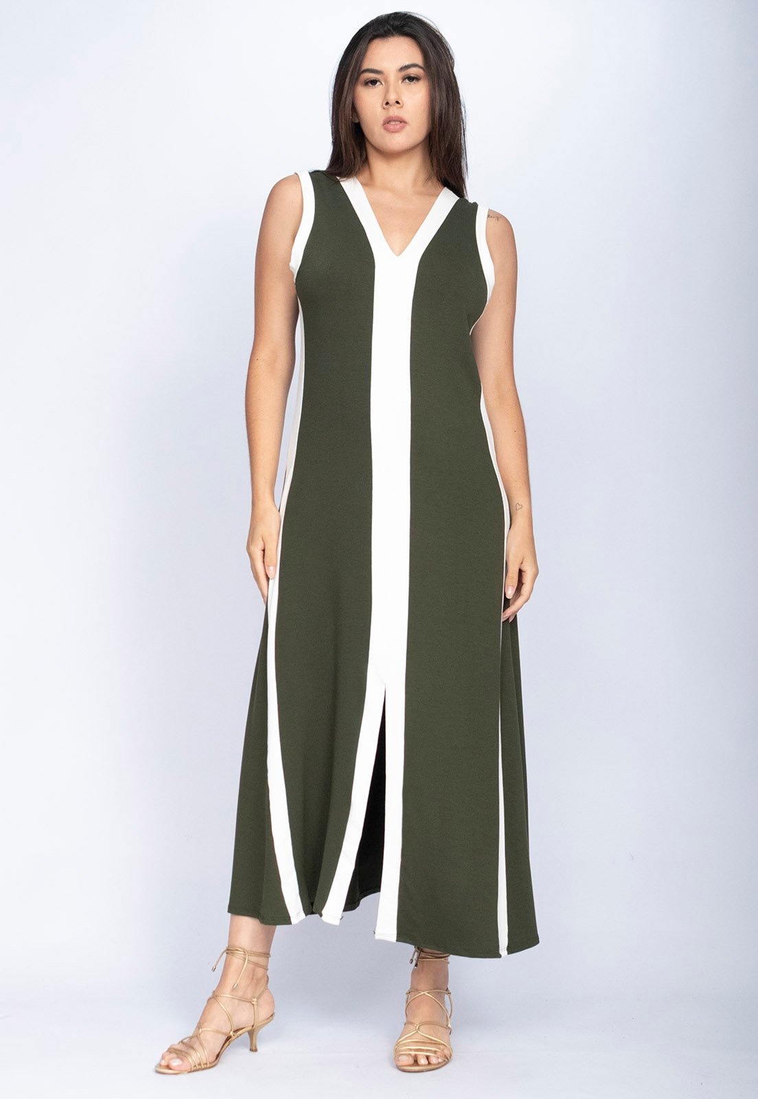 Imagem principal Vestido Amazonia Vital Midi Fenda Frontal Color Block Musgo Amazonia Vital verde