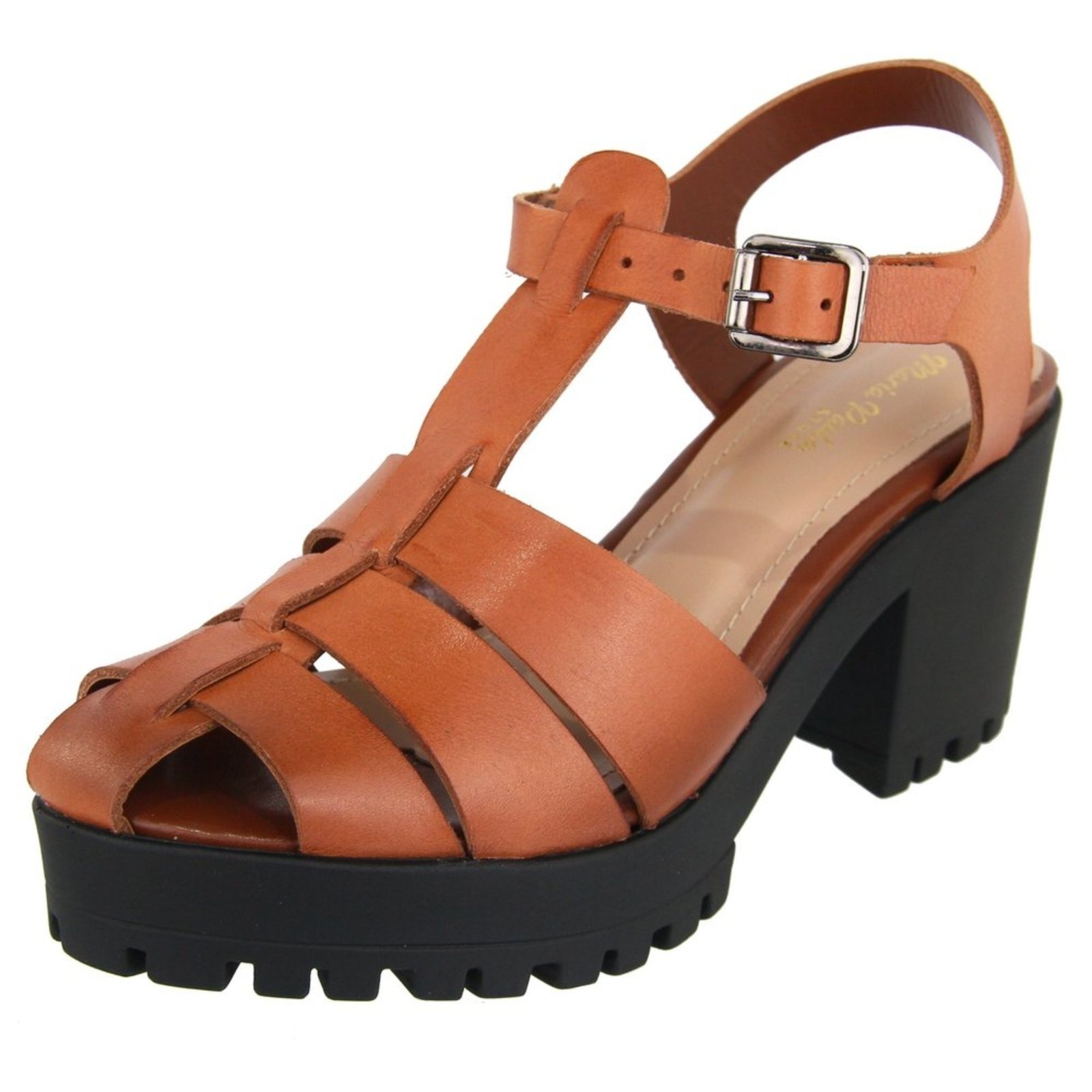 Imagem principal Sandália Feminina Tratorada em Couro Salto Bloco Tiras Maria Paula Rusty MARIA PAULA caramelo