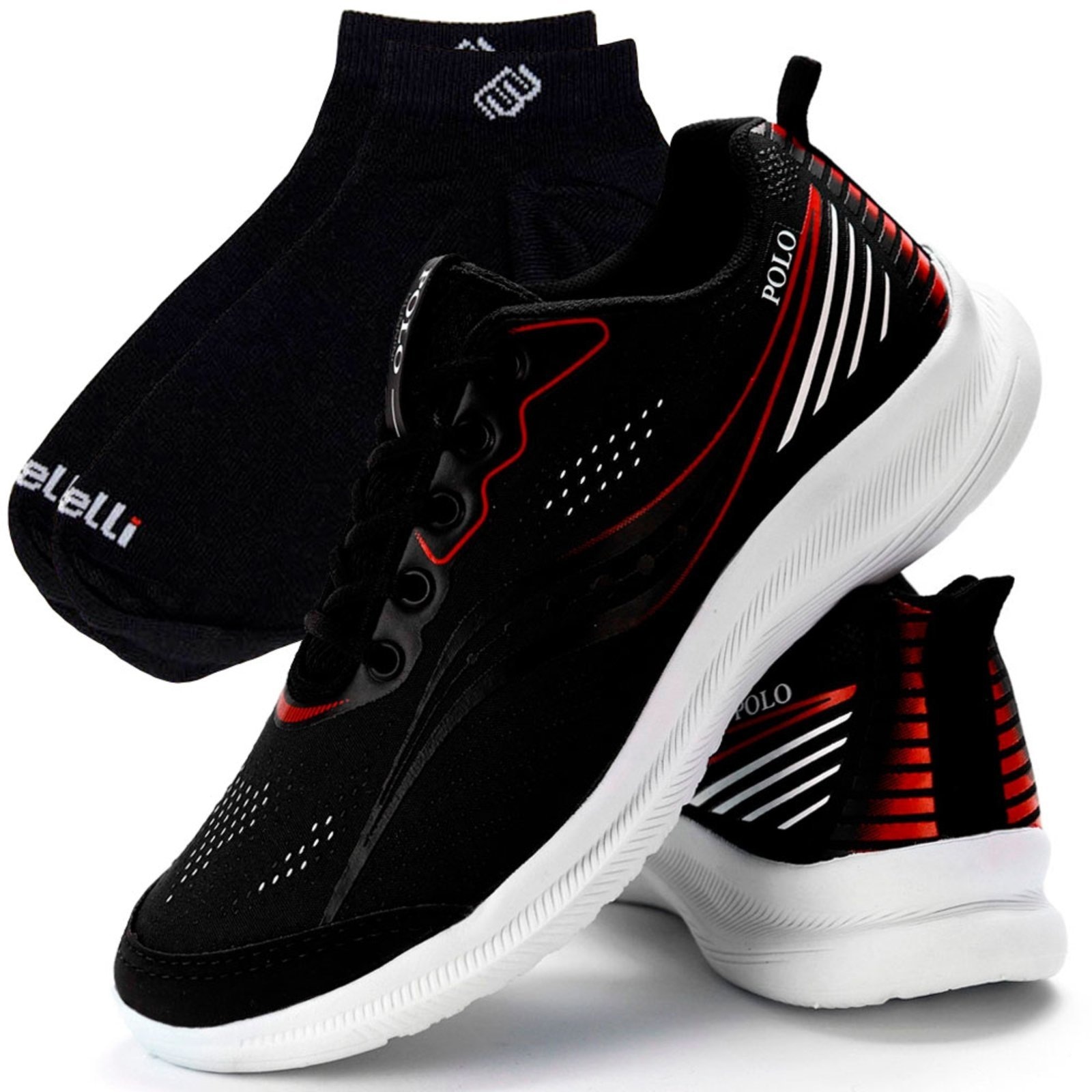 Imagem principal Kit Tênis Sapatofran Polo Running Corrida Academia com Meia Preta Sapatofran preto