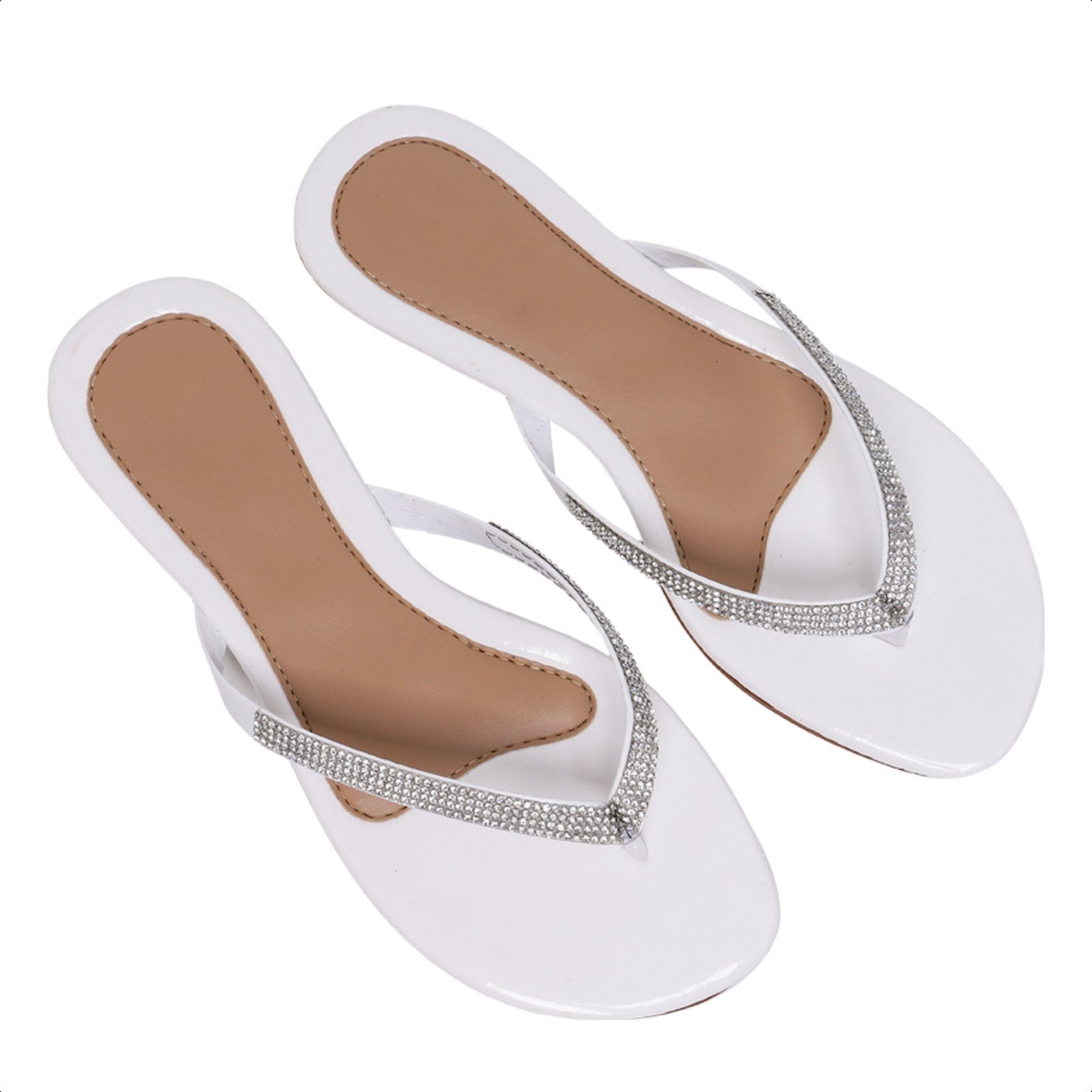 Imagem principal Chinela Rasteirinha Feminina Confortável Salto Baixo Branca Com Strass 34 ao Carmelo Shoes Sandália Baixa Festa Casual CARMELO SHOES branco