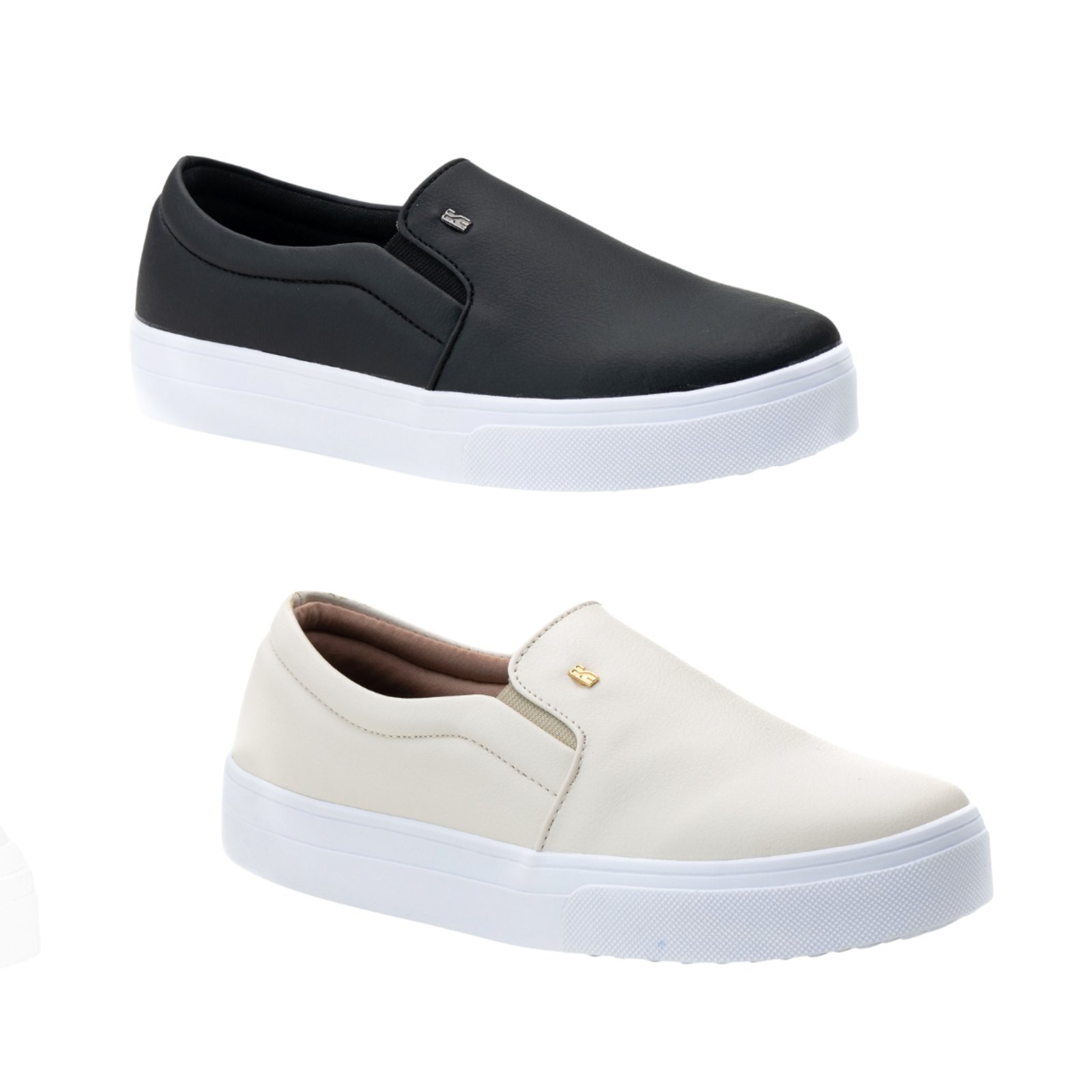 Imagem principal Kit 2 Slip On Feminino Iate Casual Calce Facil Estilo Shoes off-white/preto