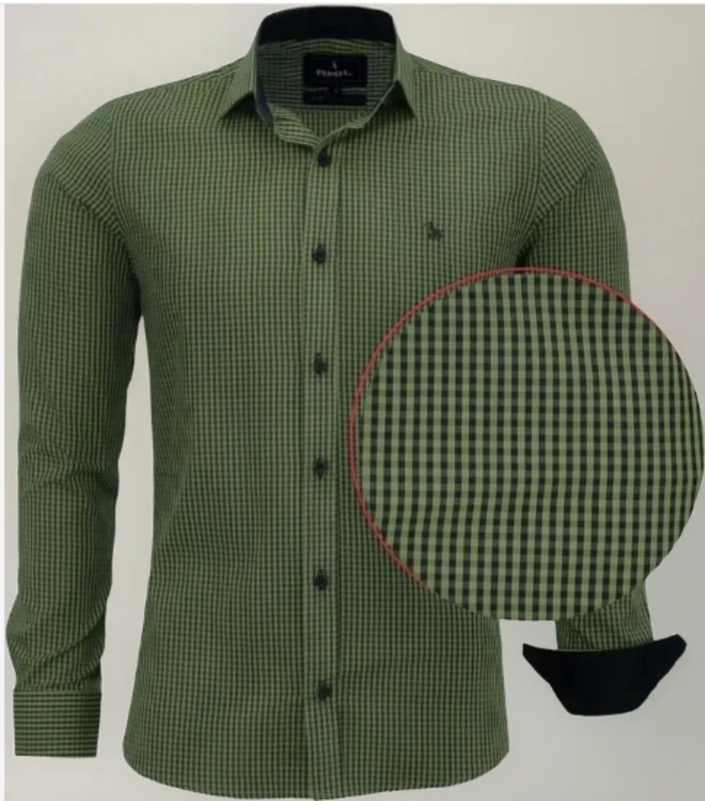 Imagem principal Camisa Social Amil Slim Buzz Algodão Micro Xadrez Manga Longa Luxo Cor06 Amil verde