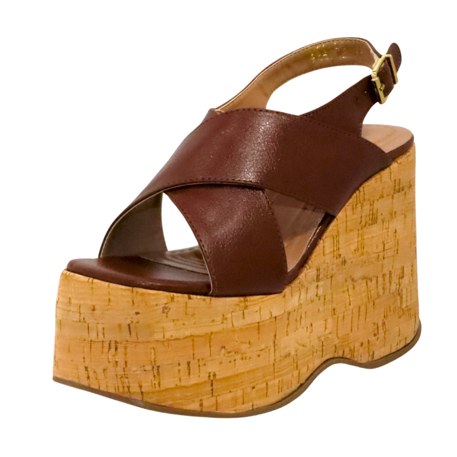 Imagem principal Sandália Feminino Anabela Cortiça Plataforma 182175 Floter Cacau Flor da Pele marrom