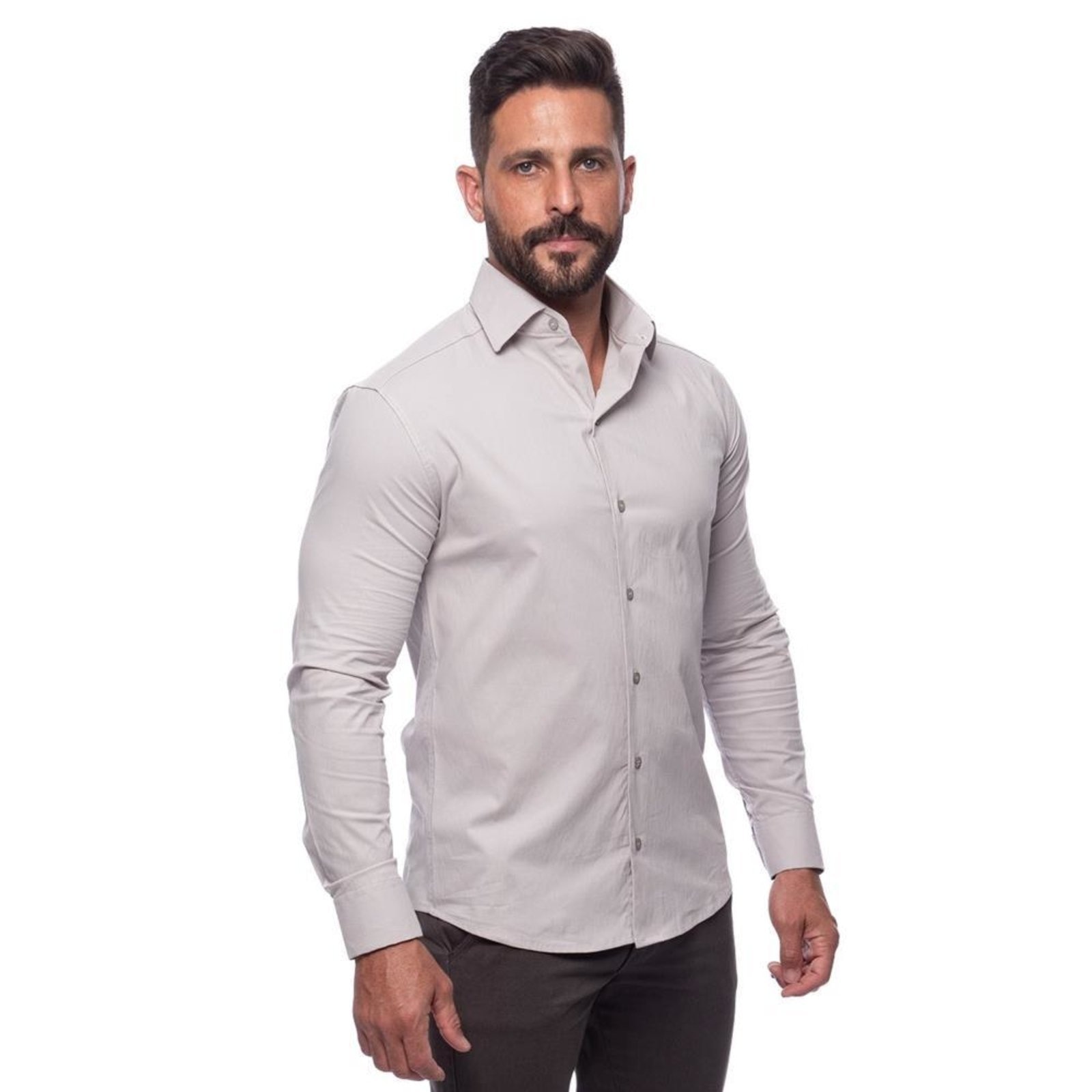 Imagem principal Camisa Masculina Slim Manga Longa Lisa Acetinada Social Azul Claro G Cinza TEODORO CAMISARIA cinza azul