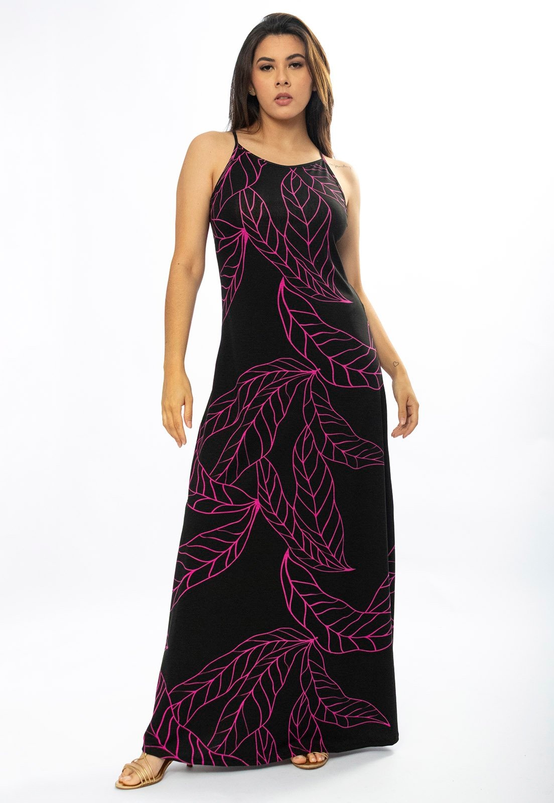 Imagem principal Vestido Longo Cabanafree Malha Trapézio Antúrios Lilás Cabanafree estampado/rosa