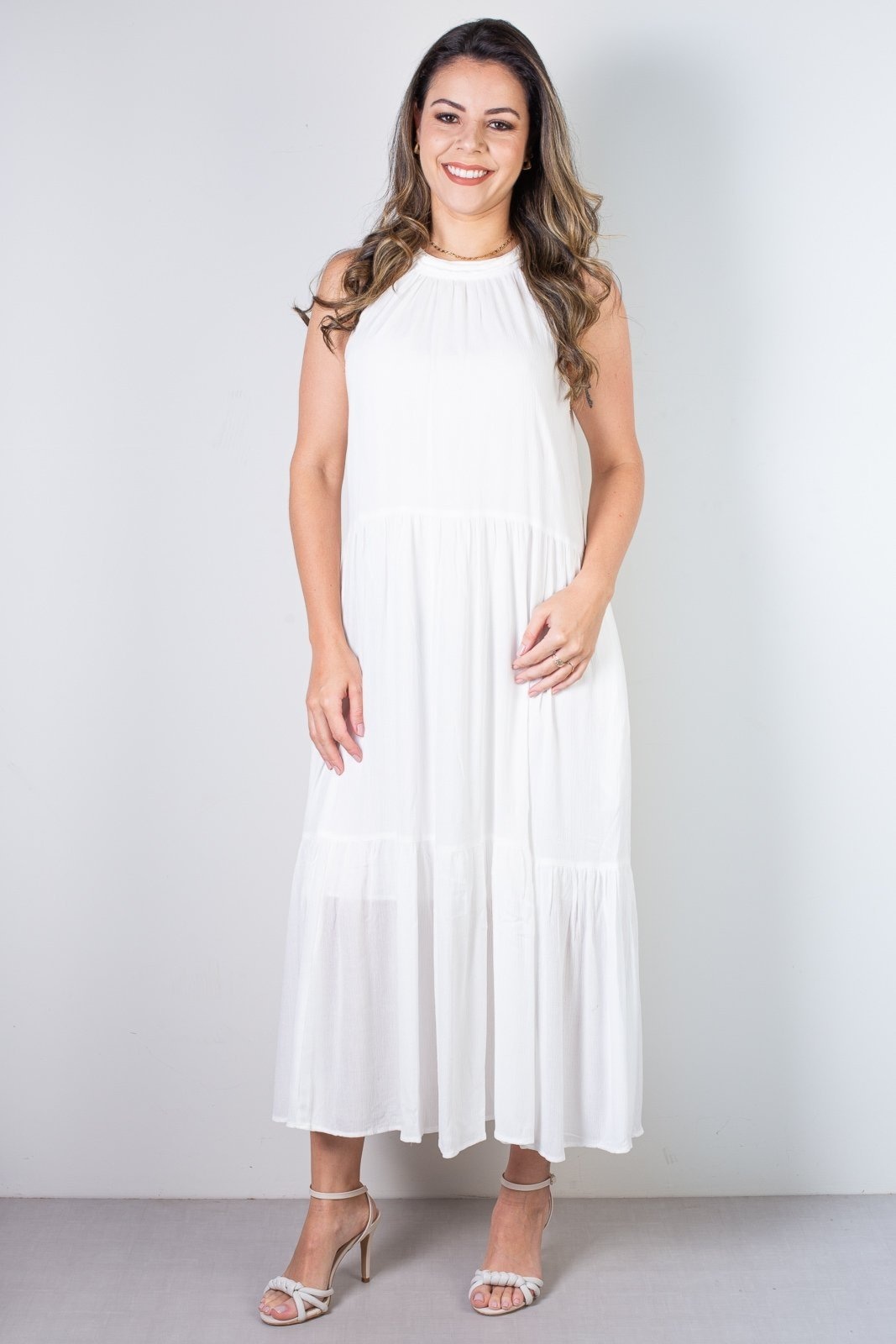 Imagem principal Vestido feminino midi decote halter 70968 - Off white Enluaze preto white