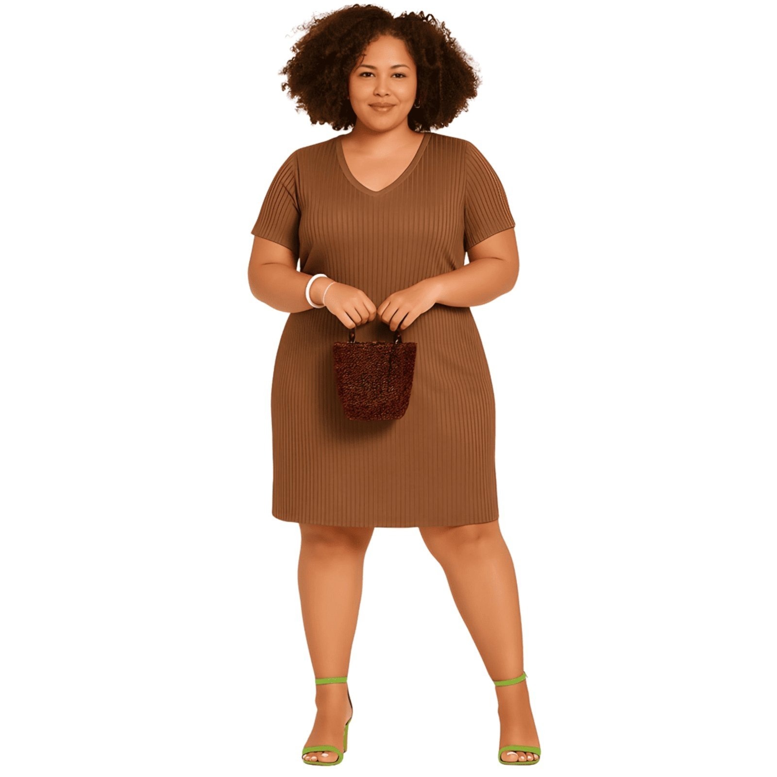 Imagem principal Vestido Plus Size Canelado Lunender marrom