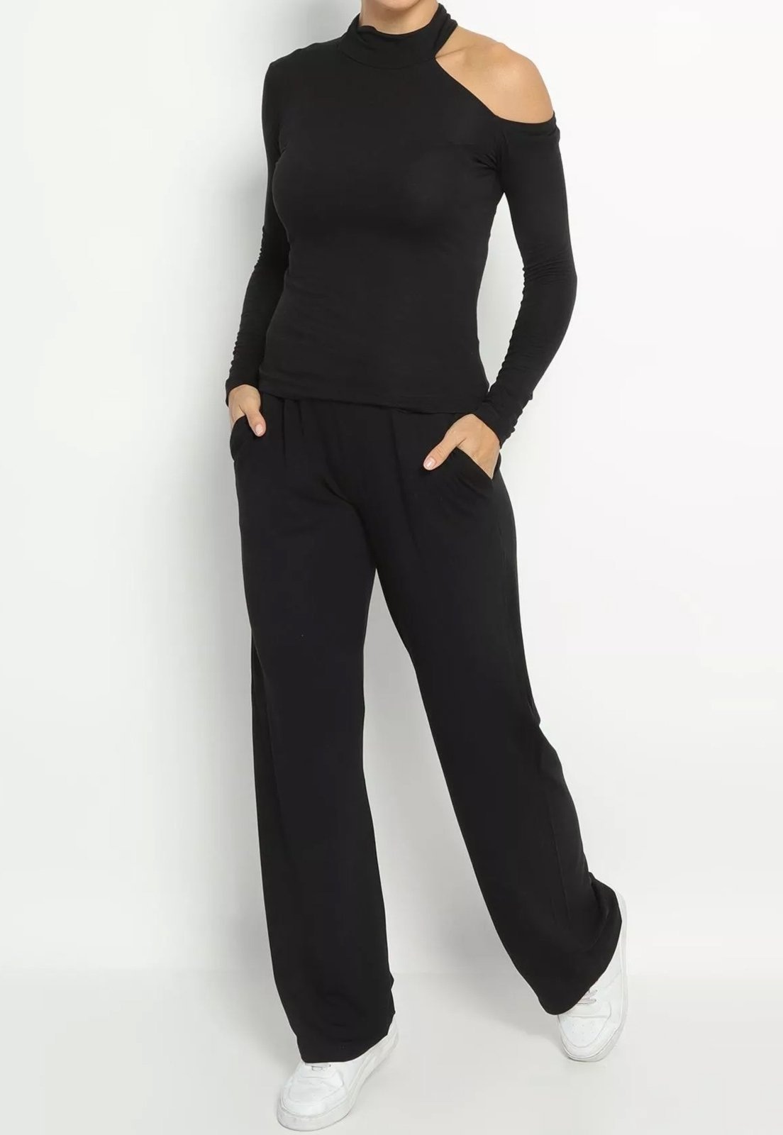 Imagem principal Conjunto Viscolycra Maria Paes Calça e Blusa Ombro Vazado Maria Paes preto