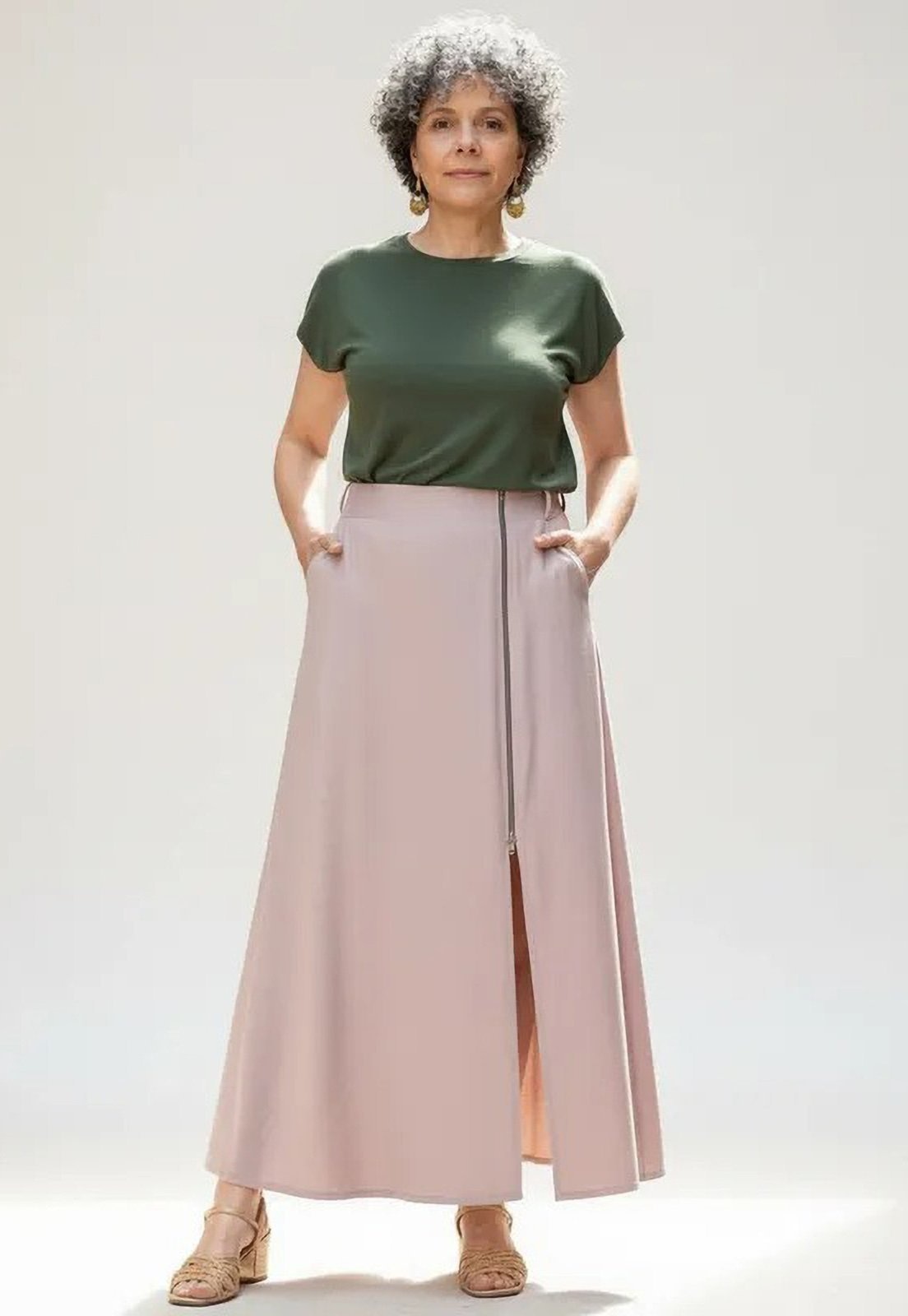 Imagem principal Saia Cabanafree Midi com Zíper Nude Cabanafree bege nude