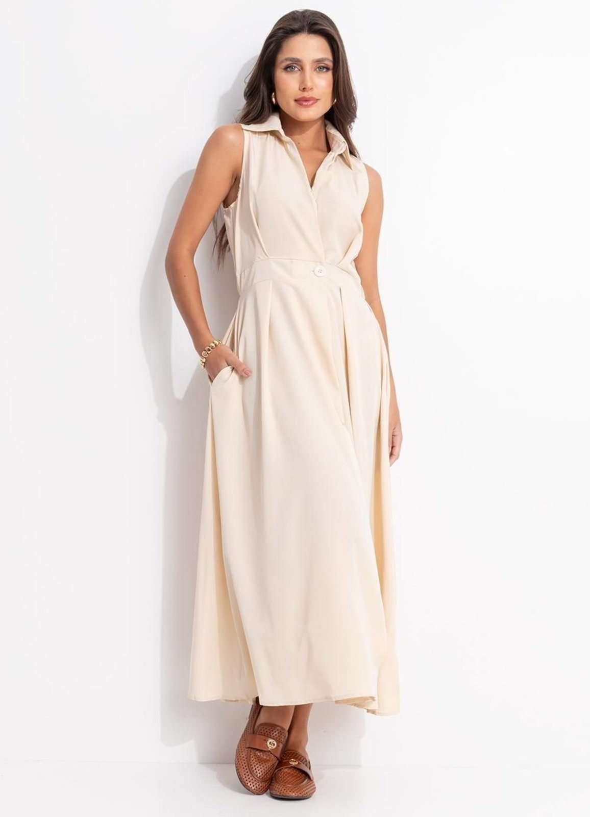 Imagem principal Vestido Em Alfaiataria De Poliéster Quintess bege