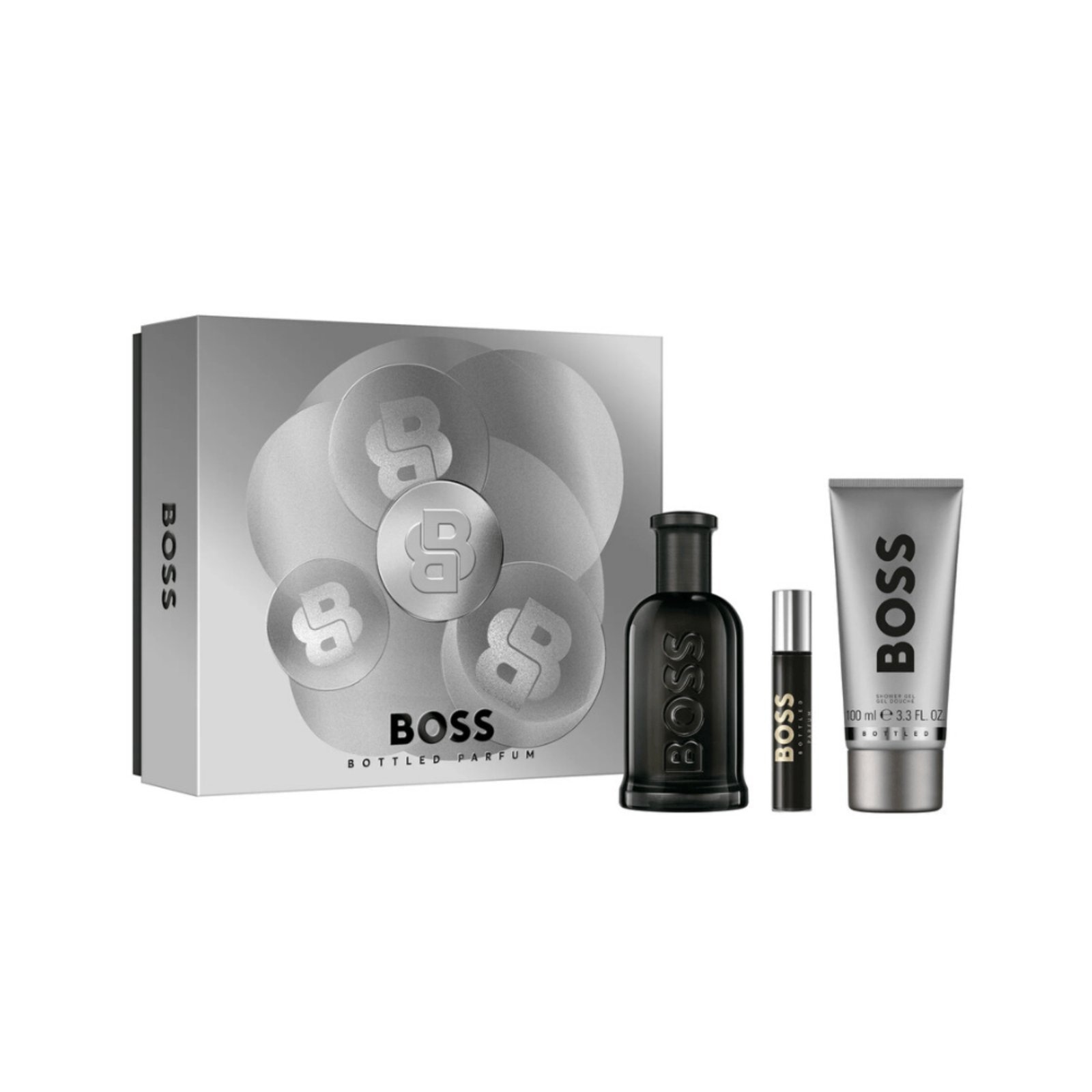 Imagem principal Coffret Boss Bottled Parfum + Shower Gel + Travel Size Hugo Boss cinza