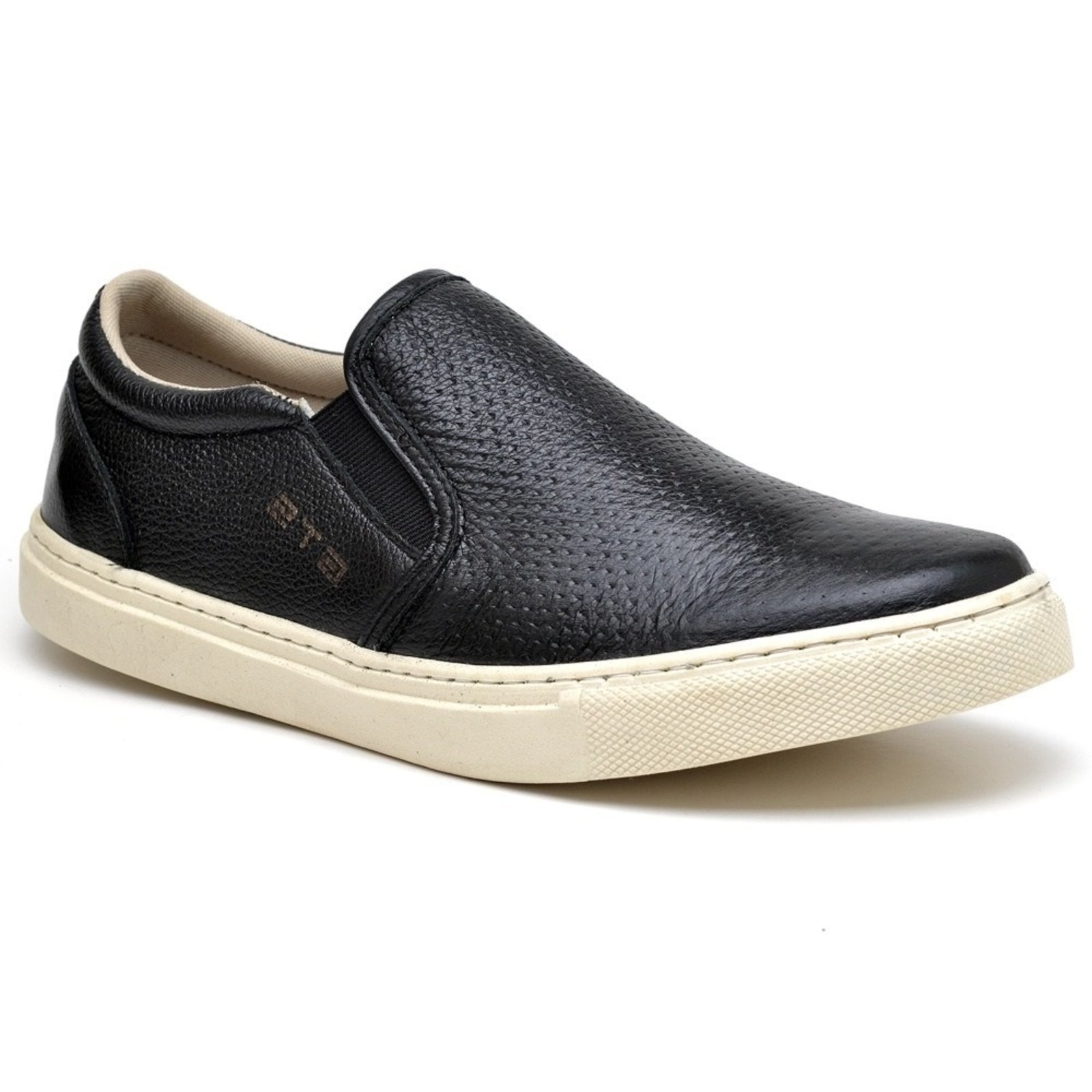 Imagem principal Tênis Iate Casual Slip On Couro Masculino Solado Flat Emborrachado Flexível Confortável super shoes preto