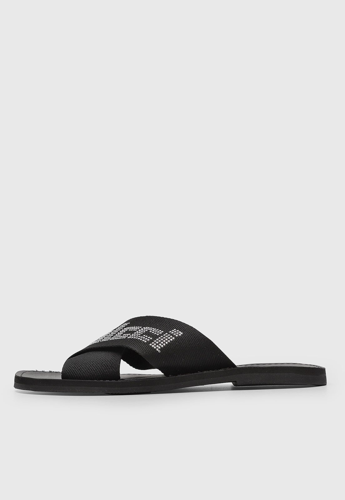 Imagem principal Rasteira Feminina Colcci Tiras Cruzadas Pedraria Preta Colcci preto