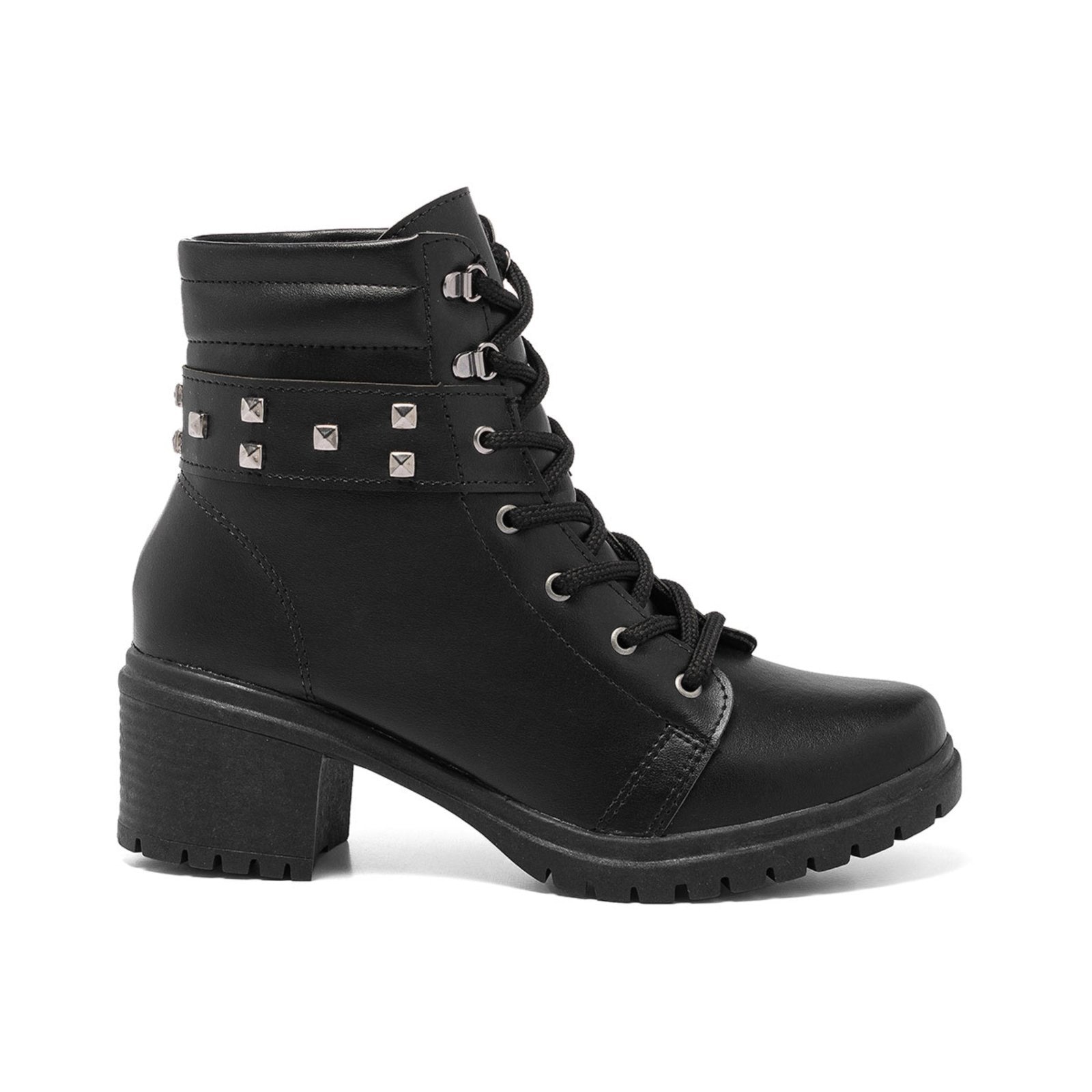 Imagem principal Coturno Feminino Stessy Shoes Bota Cano Baixo Salto Tratorada Estilosa Preta Stessy Shoes preto