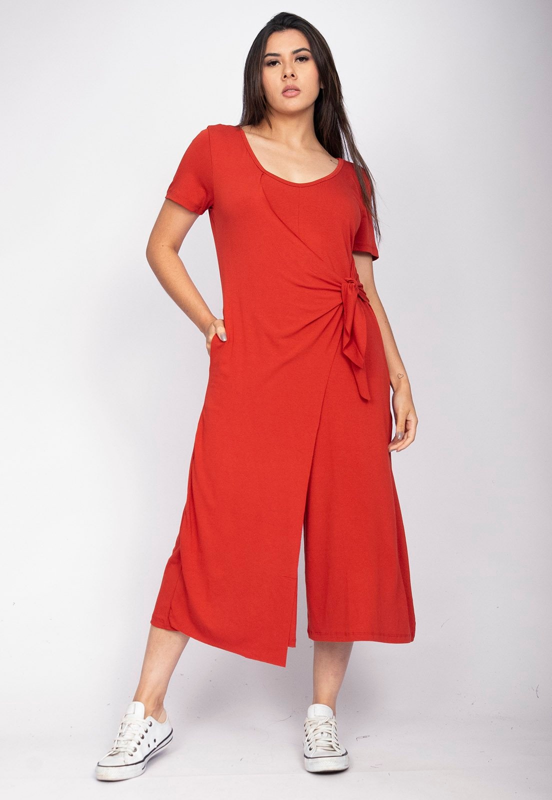 Imagem principal Macacão Piatã Pantacourt Malha com Manga Curta Terracota Amazonia Vital cobre