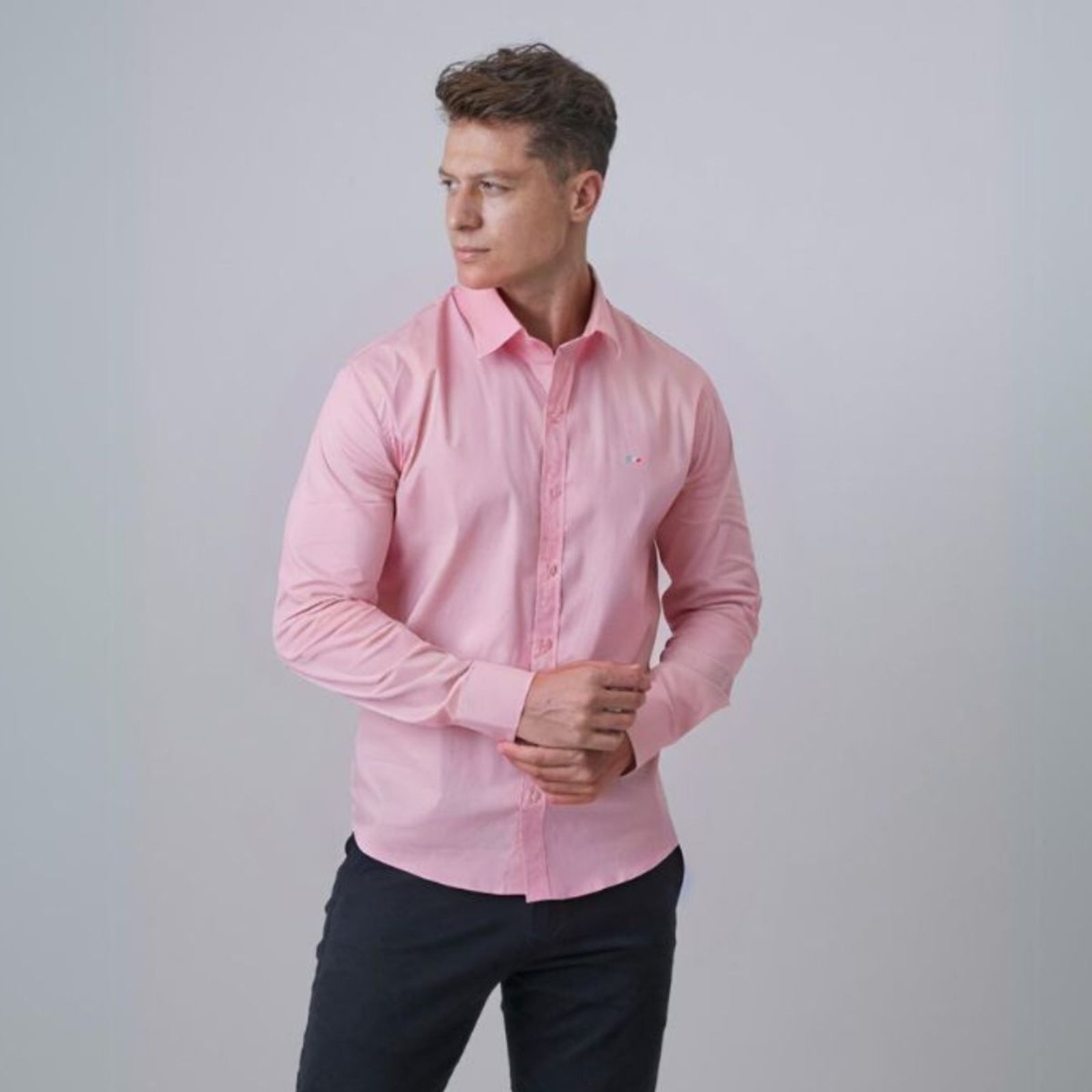 Imagem principal Camisa Social Masculina FMF Itália Premium Slim Fit Manga Longa FMF rosa