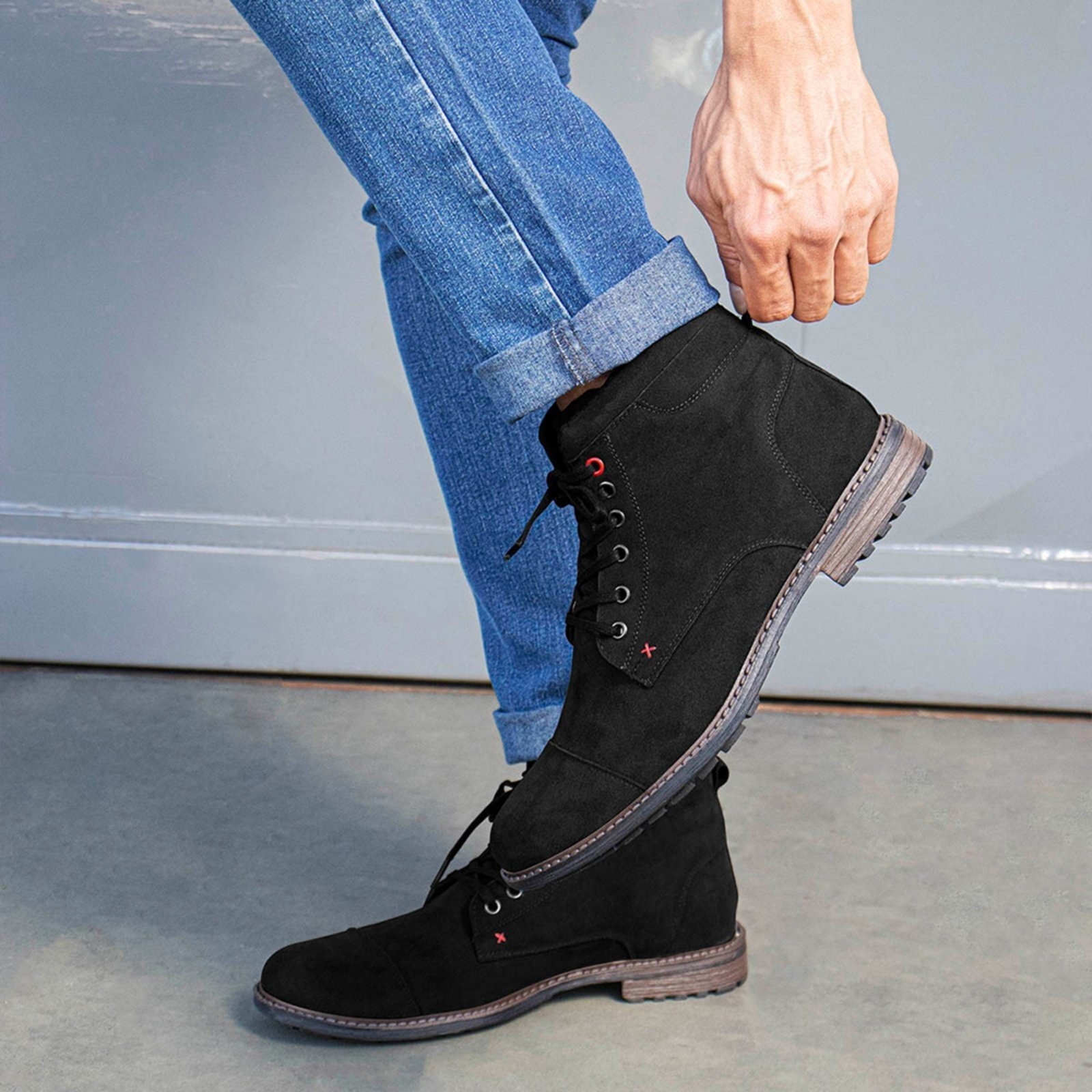 Imagem principal Bota Masculina Casual Confortavel Estilosa De Amarrar Camurça BREDENI preto