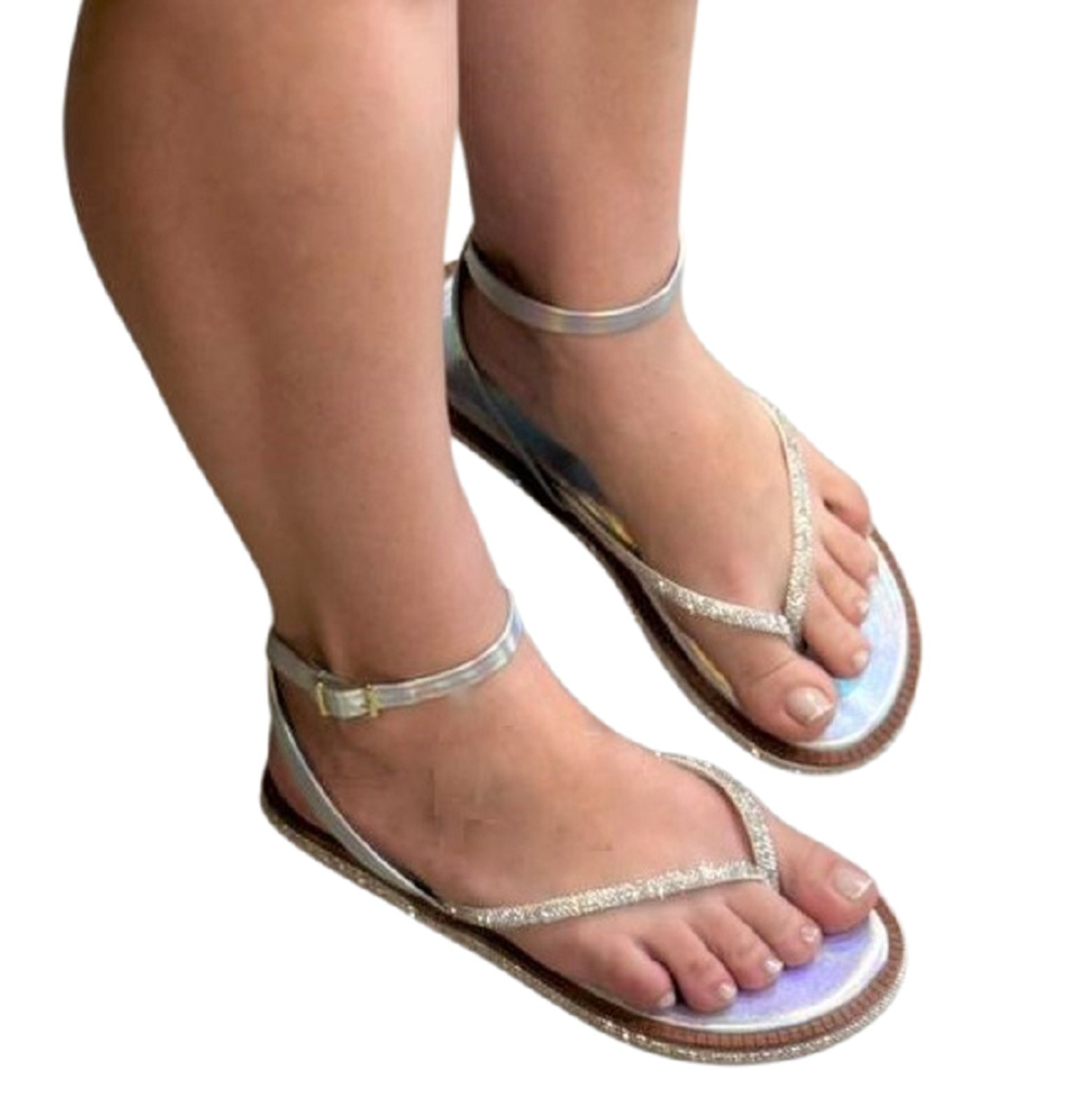 Imagem principal Sandália Sola Rasteira com Stras Ref 2304 Rofely Holografico Rofely prata