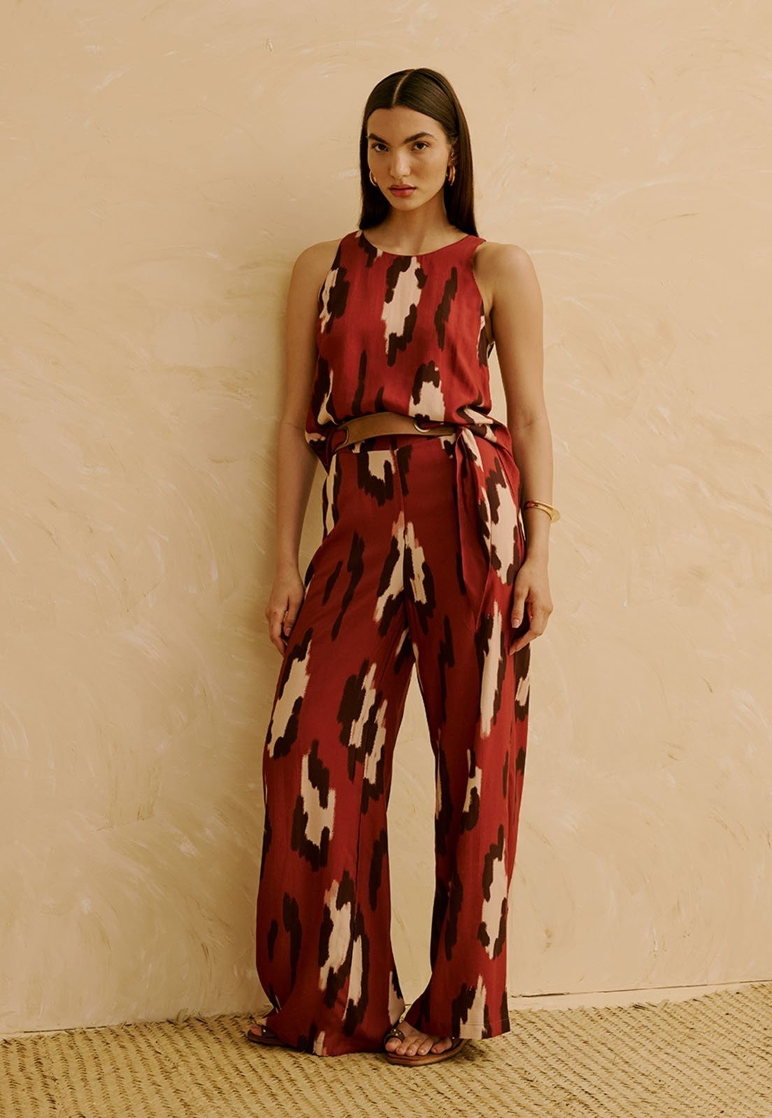 Imagem principal Calça Elástico Cós Costas Estampada Chimu CaCay marrom