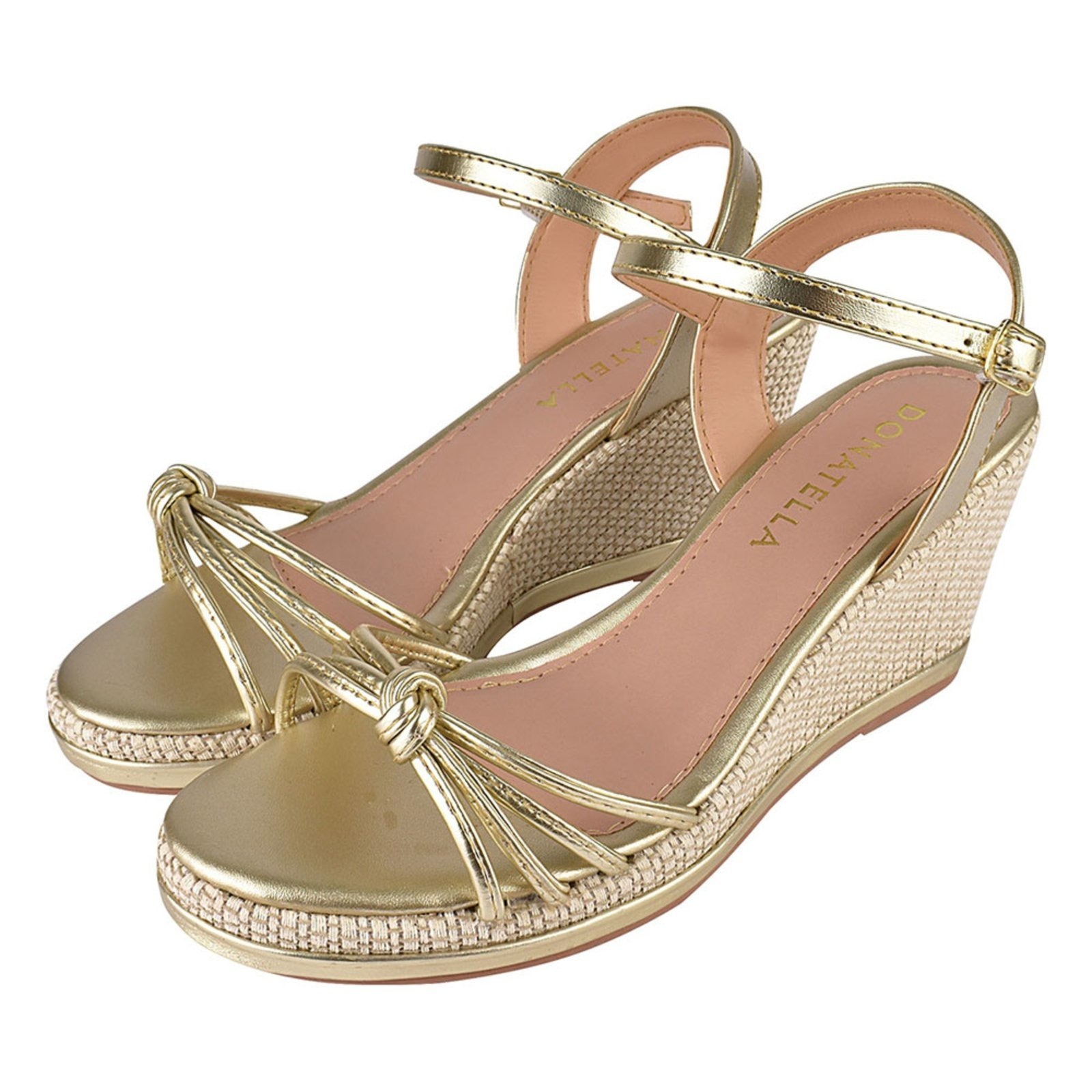 Imagem principal Sandália Anabela Feminina Plataforma CM Calçados Macia Juta Tira Nó Verão Colorida Ouro Light Monte Shoes dourado