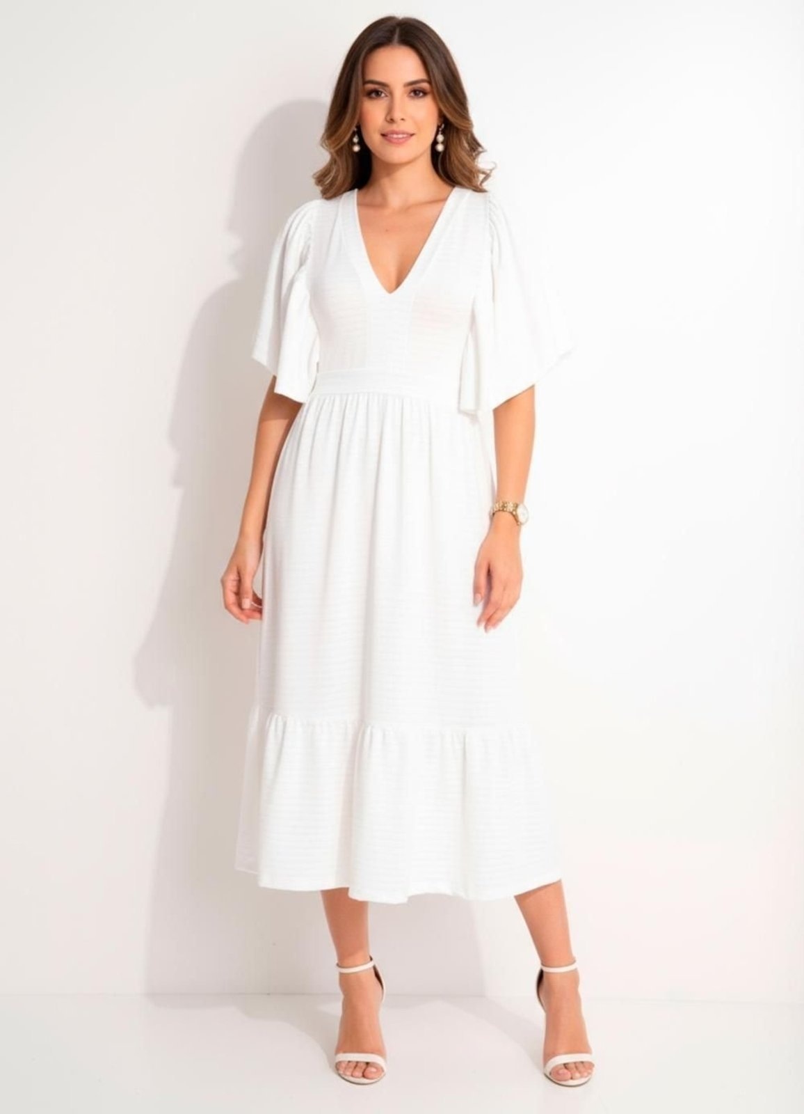 Imagem principal Vestido Em Malha Texturizada Off White Quintess branco white