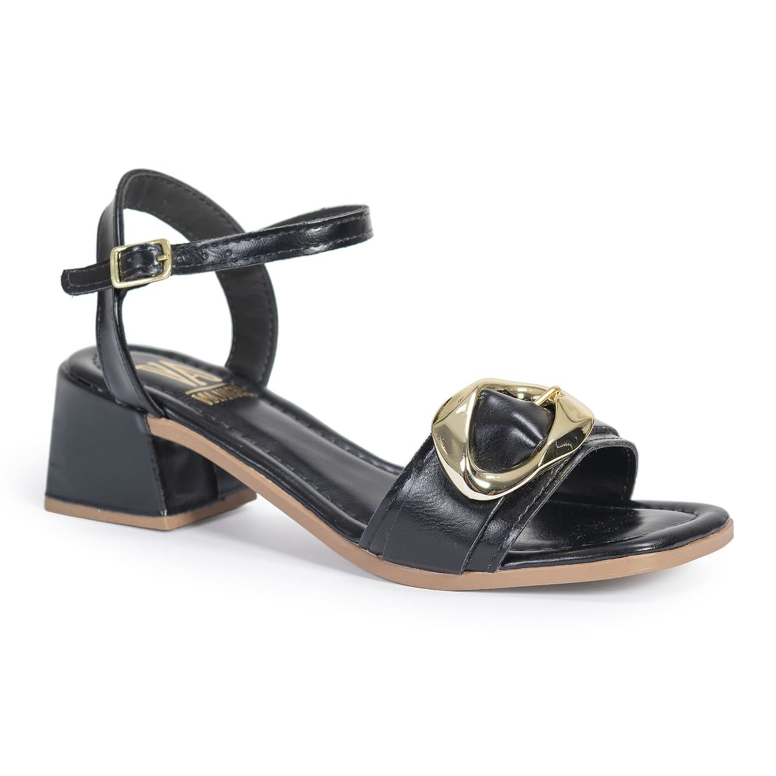 Imagem principal Sandalia Feminina Salto Grosso Quadrado Enfeite Fivela Social Festa Confortável Via Angel 9901 VIA ANGEL preto