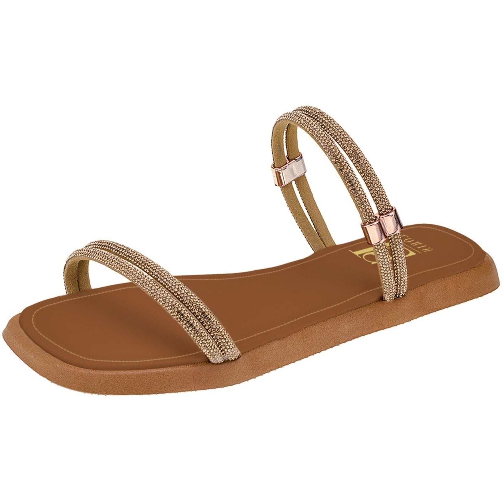 Imagem principal Sandália de Brilho Sola Baixa com Palmilha Confort Rasteirinha Tira de Strass Pedraria 2044 LÓRIS SHOES bronze