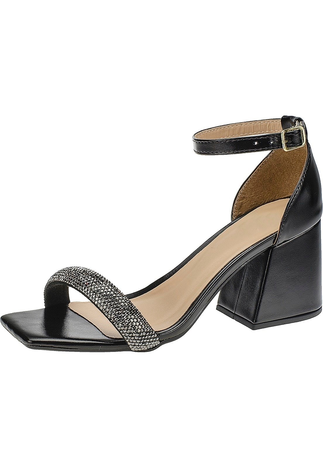 Imagem principal Sandália Feminina Salto Alto Bloco Grosso Confortável Atual Moda com Brilho LÓRIS SHOES preto