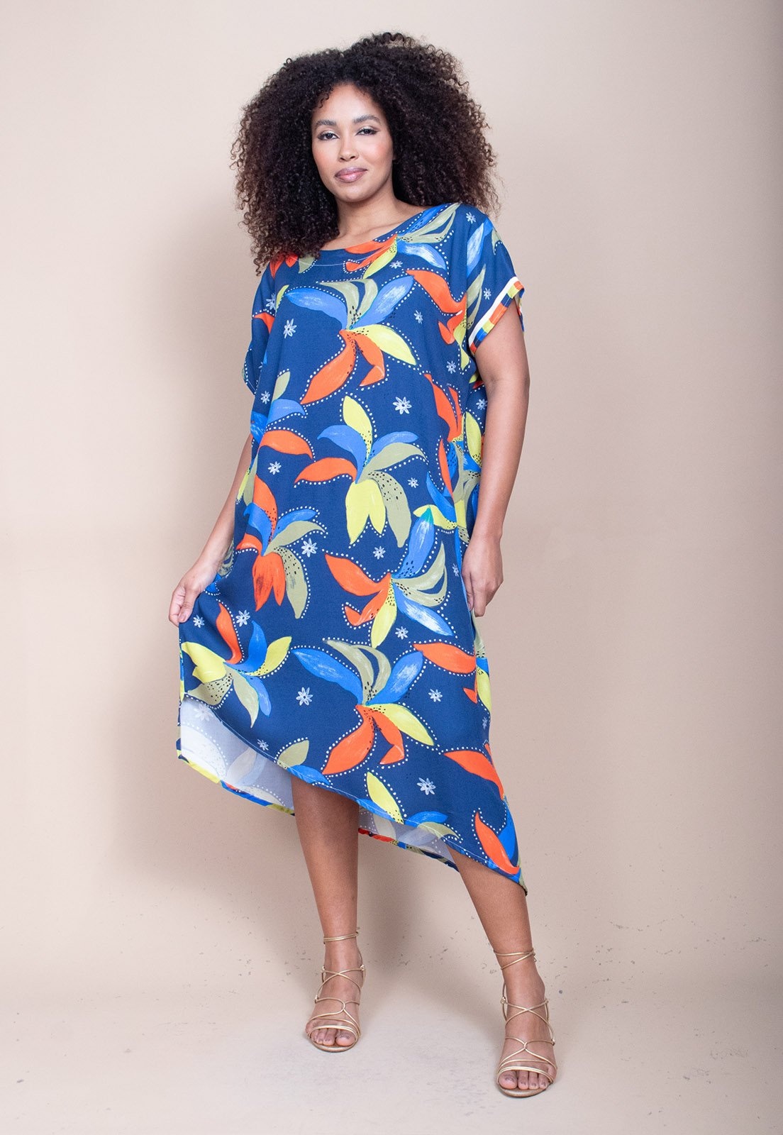 Imagem principal Vestido Cabanafree Midi Plano Estampa Maré Vibrante Cabanafree amarelo/estampado/laranja